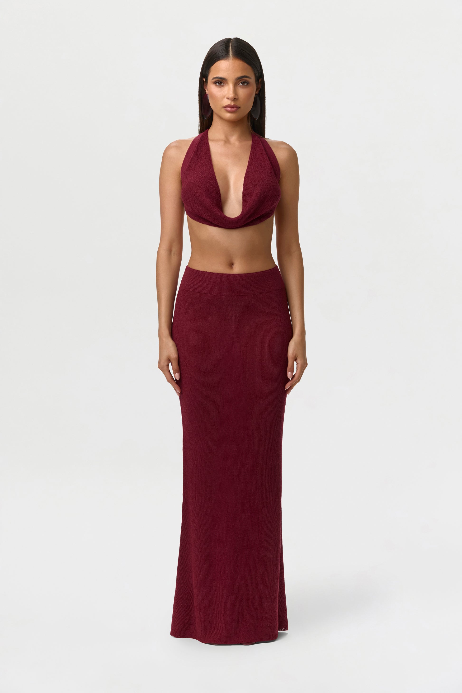 Sangria Knit Halter Crop Top