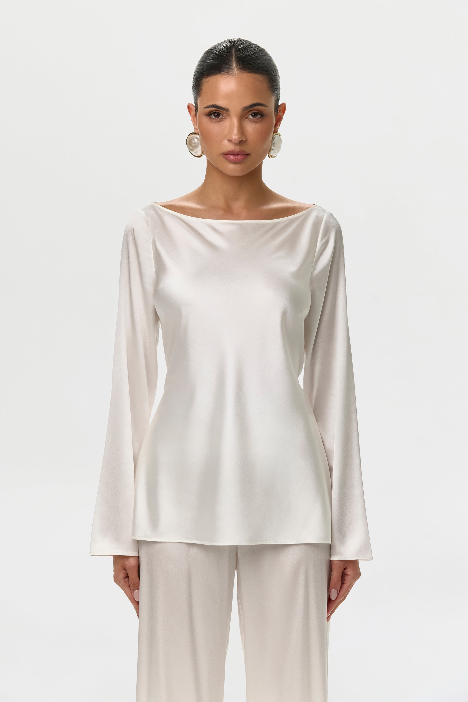 Off White Silk Back-Tie Top