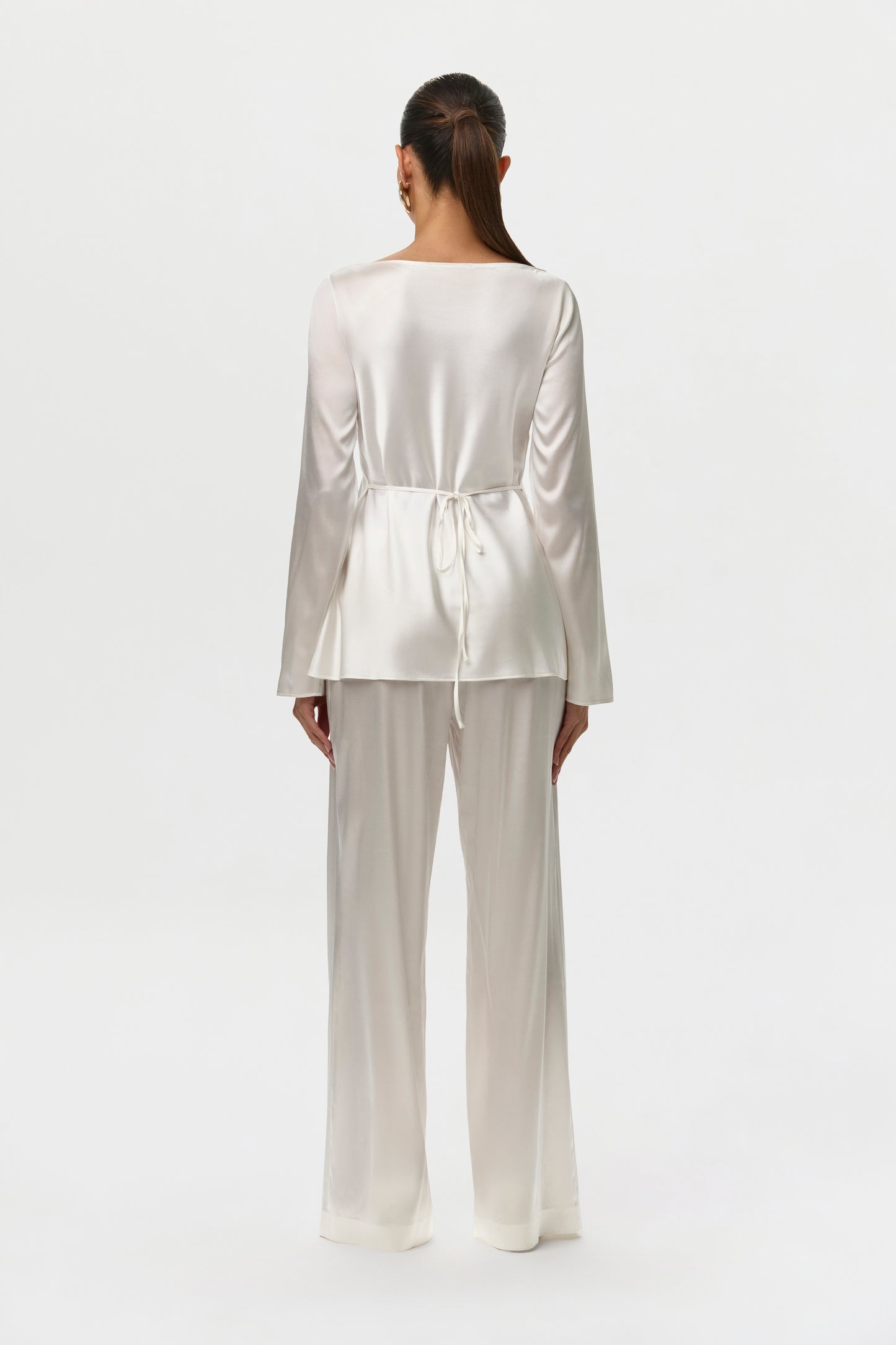 Off White Silk Wide Leg Pants Petite