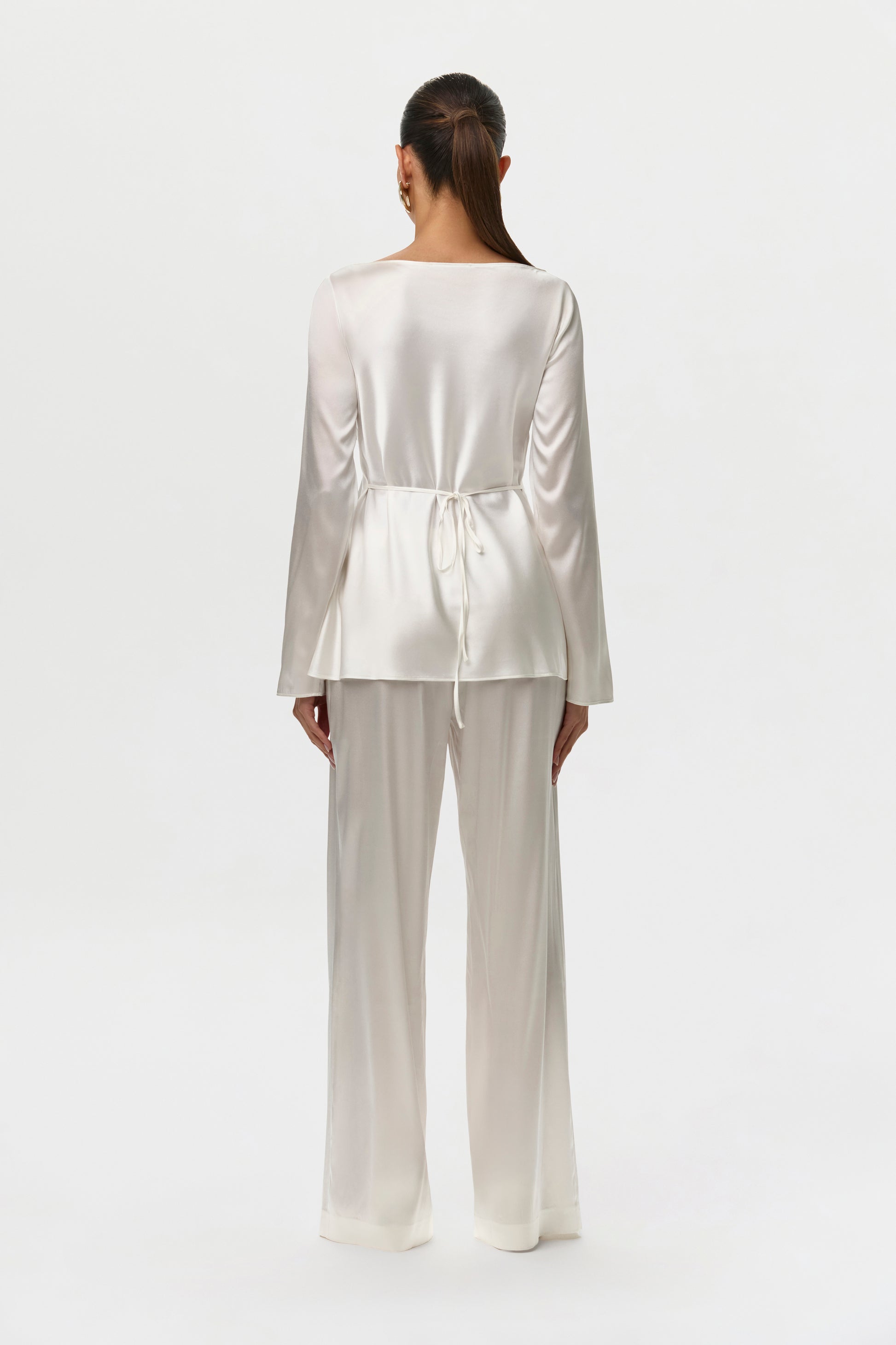 Off White Silk Wide Leg Pants Petite