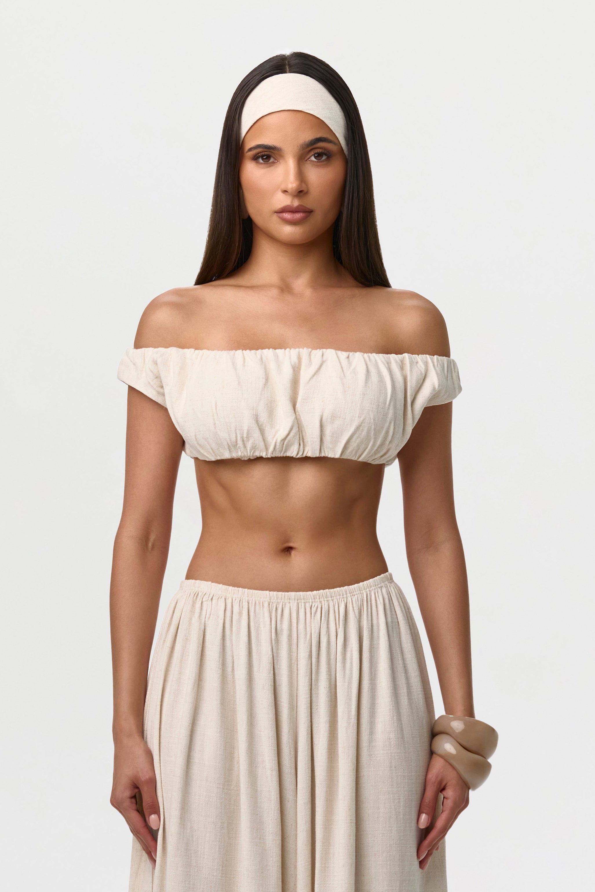 Linen Off-Shoulder Crop Top