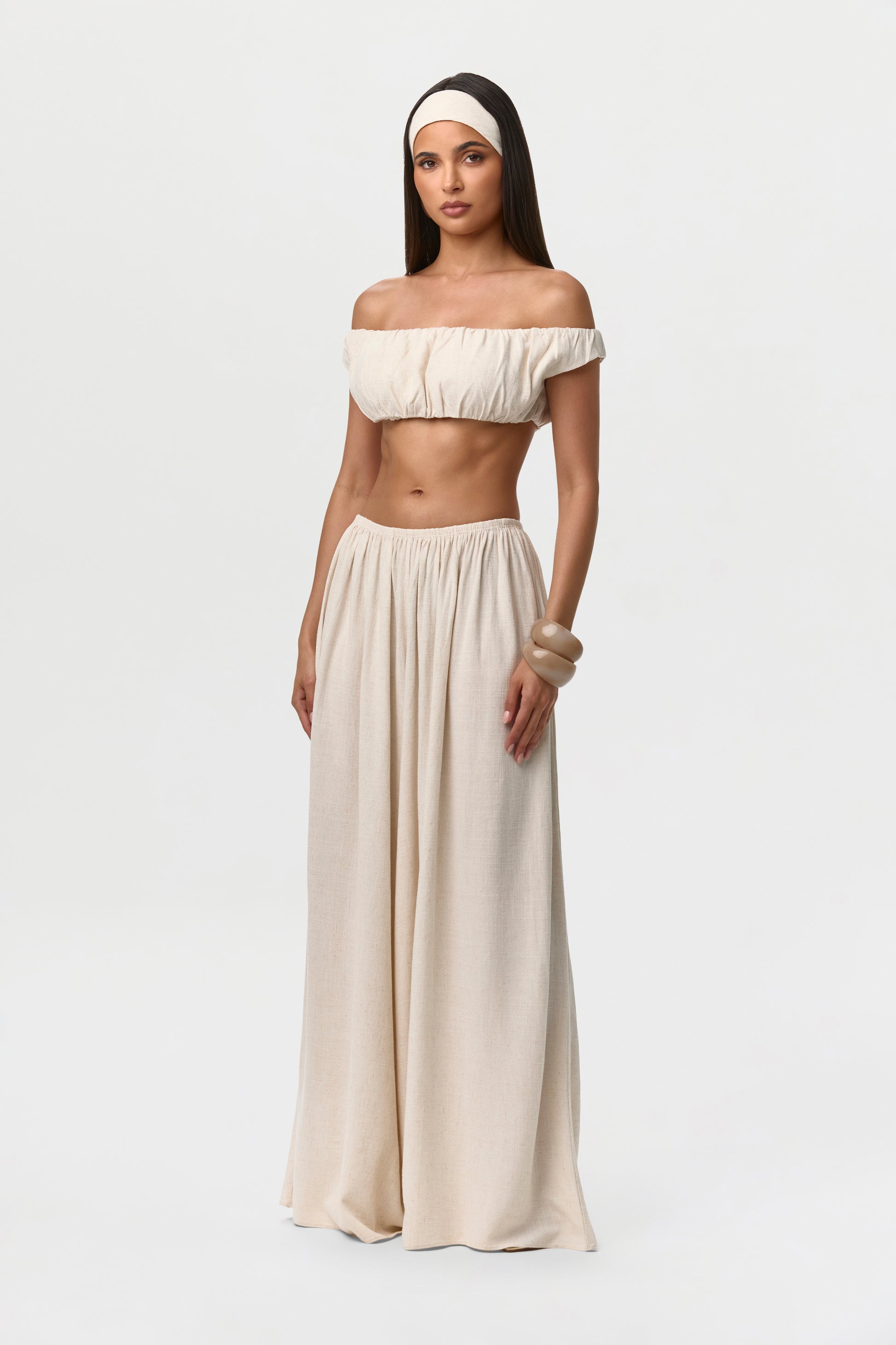 Linen Off-Shoulder Crop Top