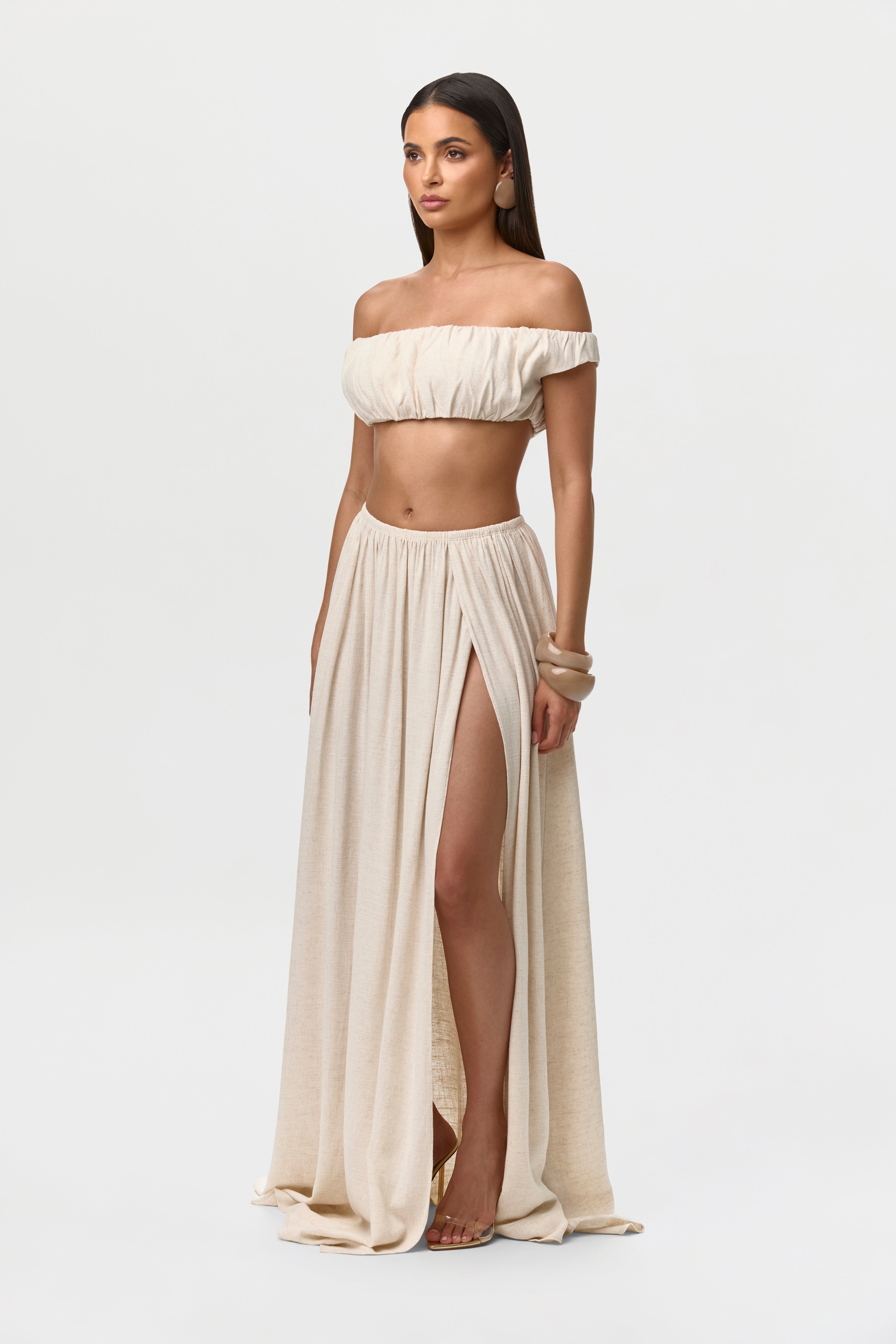 Linen Pleated Maxi Skirt