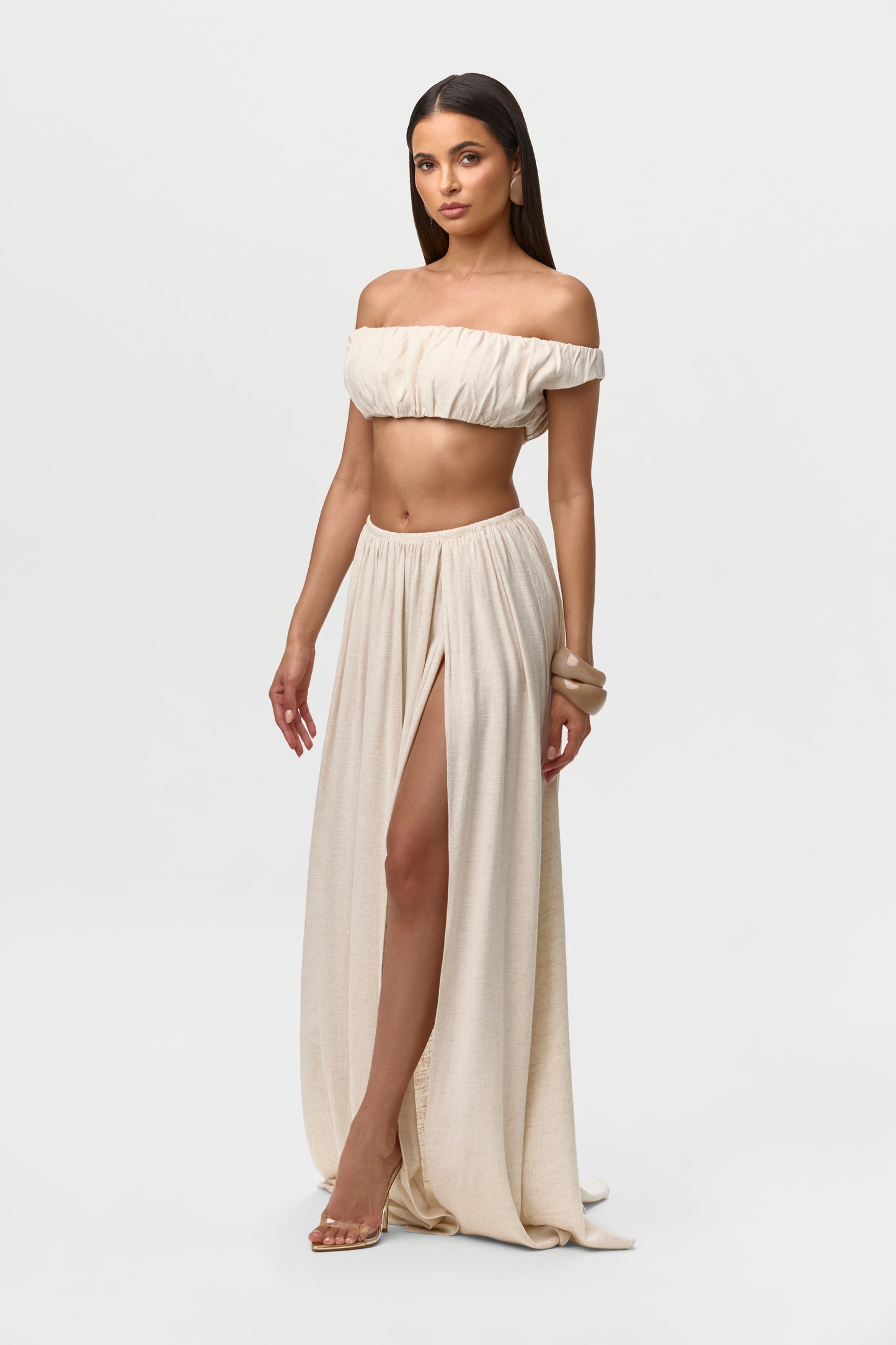 Linen Off-Shoulder Crop Top