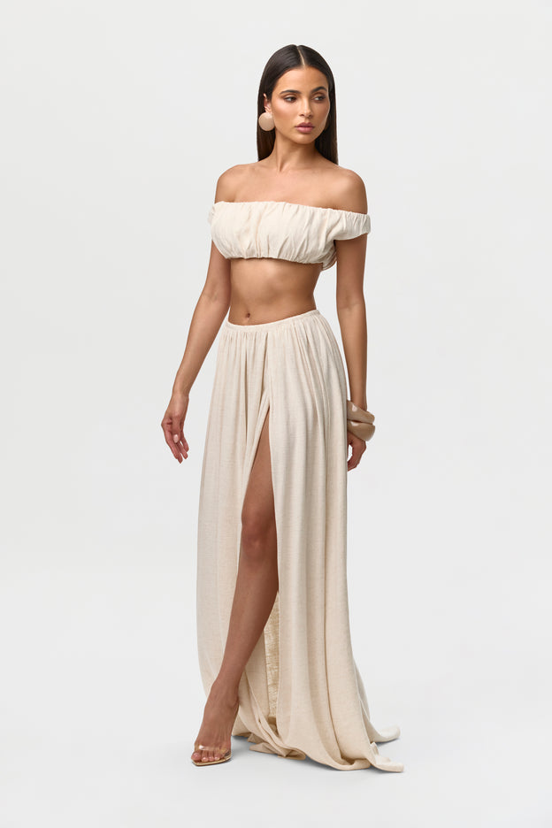Linen Pleated Maxi Skirt