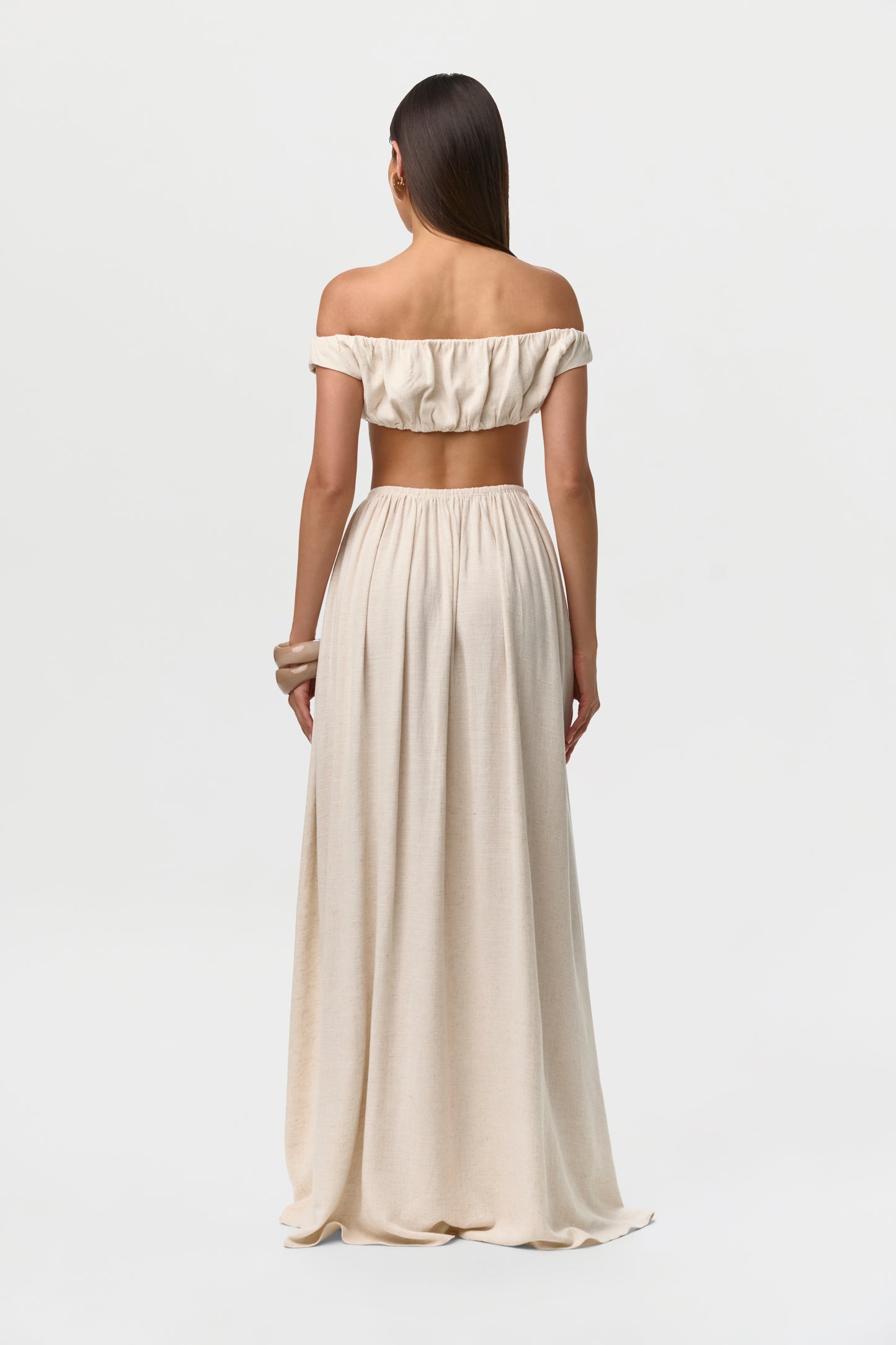 Cream Linen Pleated Maxi Skirt
