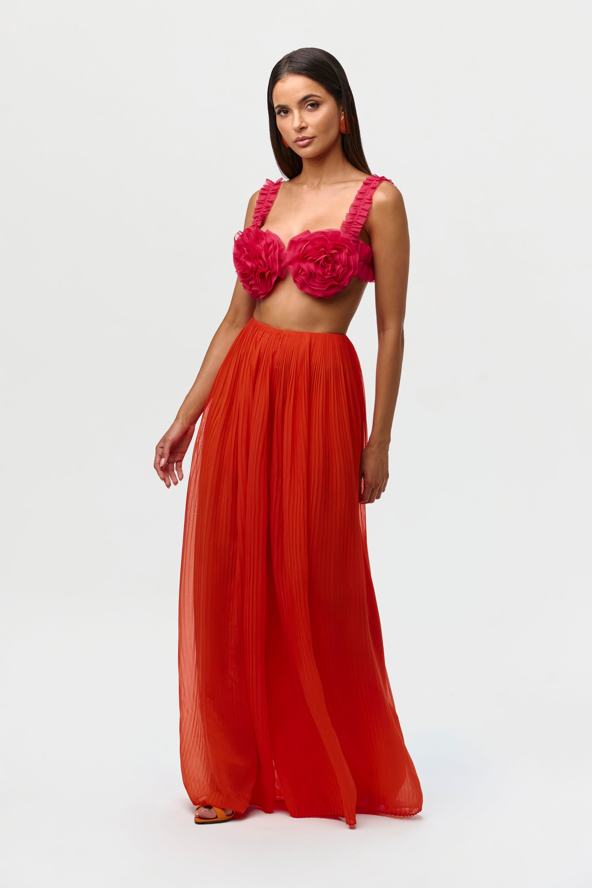 Hibiscus Chiffon Floral Crop Top