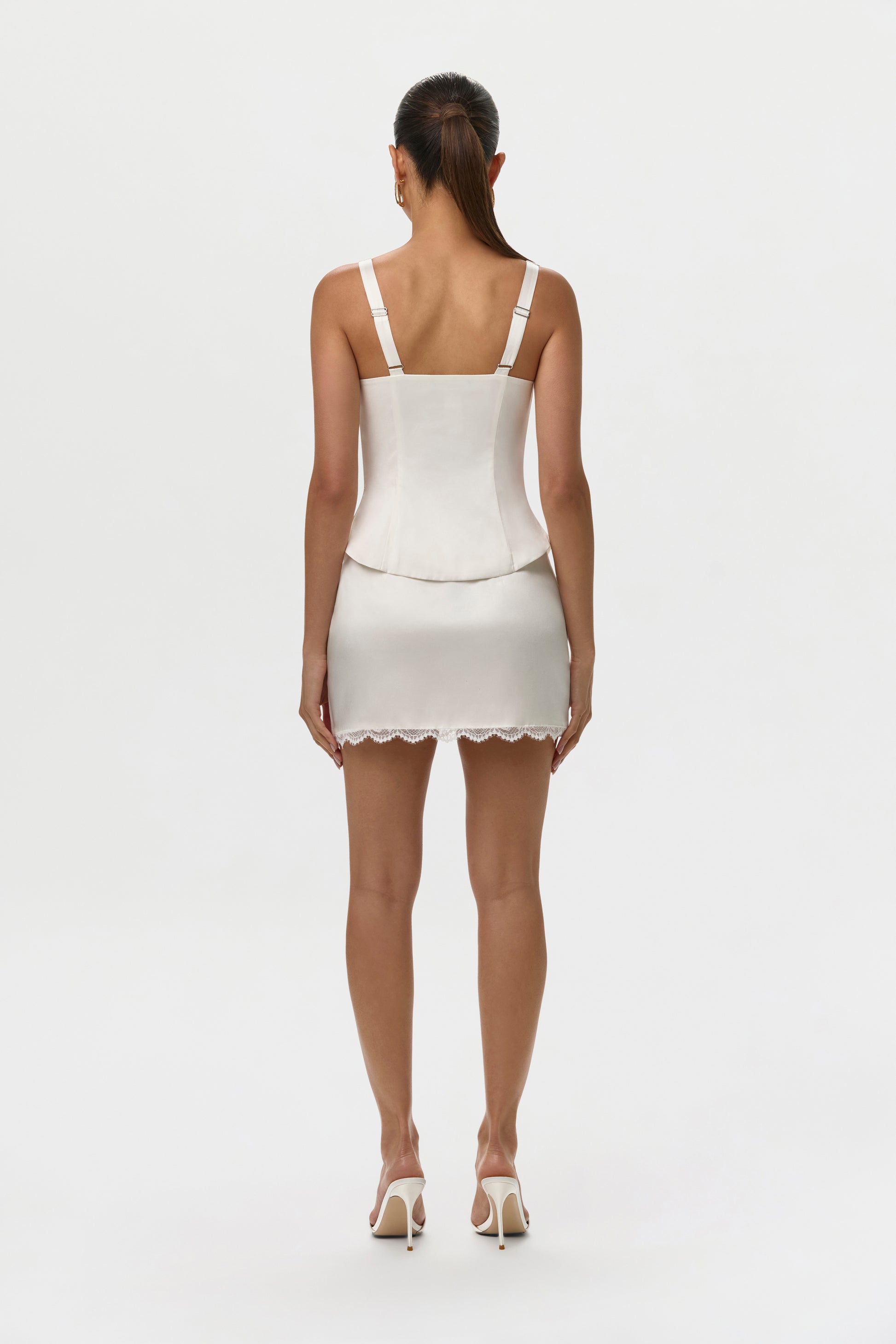 Off White Silk Lace Mini Skirt