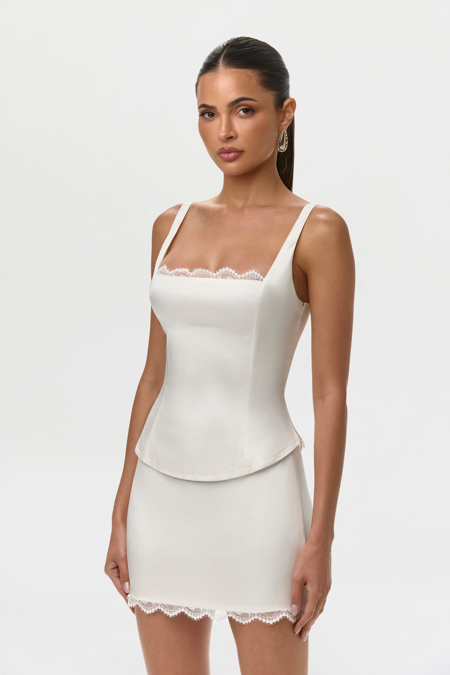Off White Silk Lace Tank Top