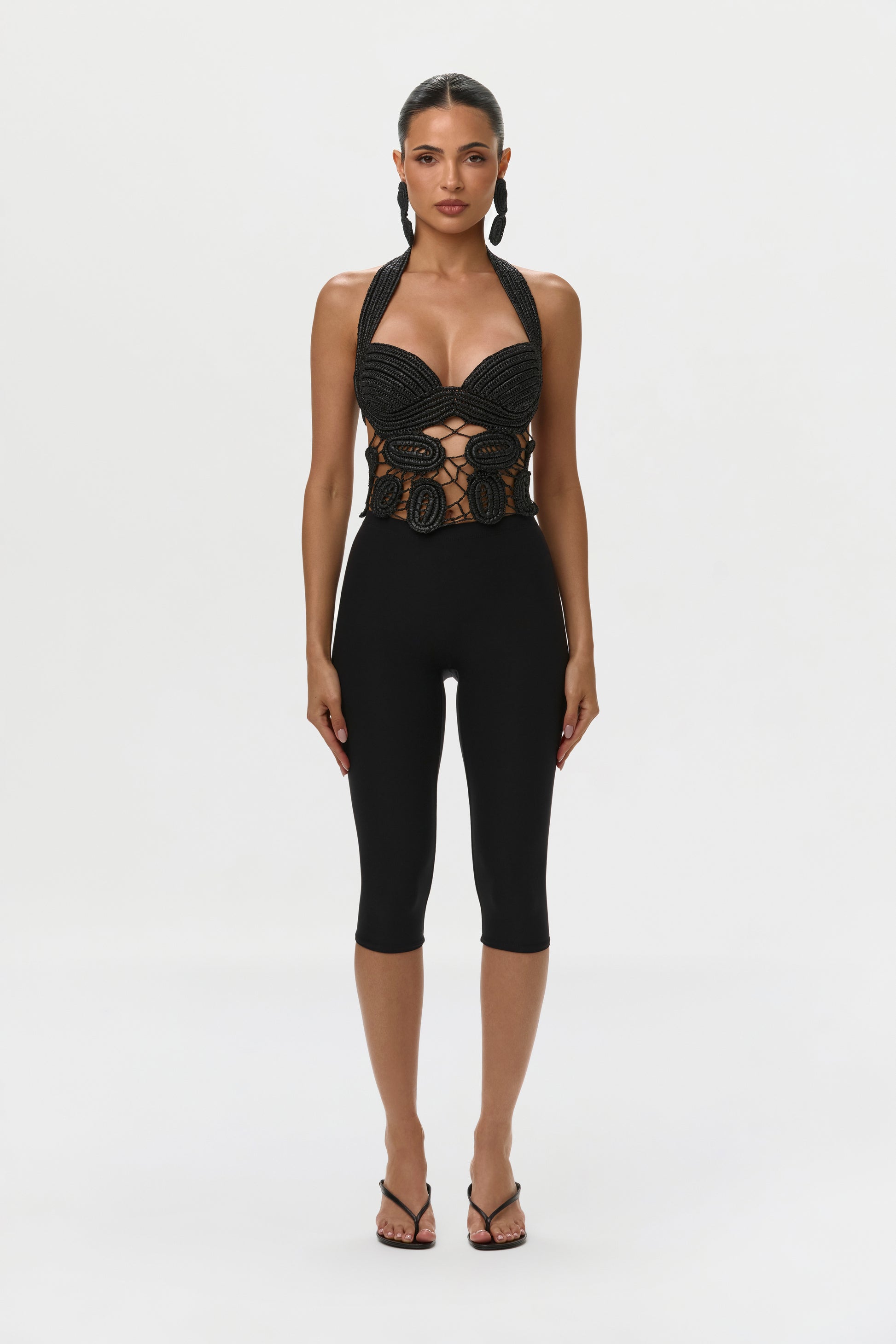 Black Crochet Bustier Halter Top