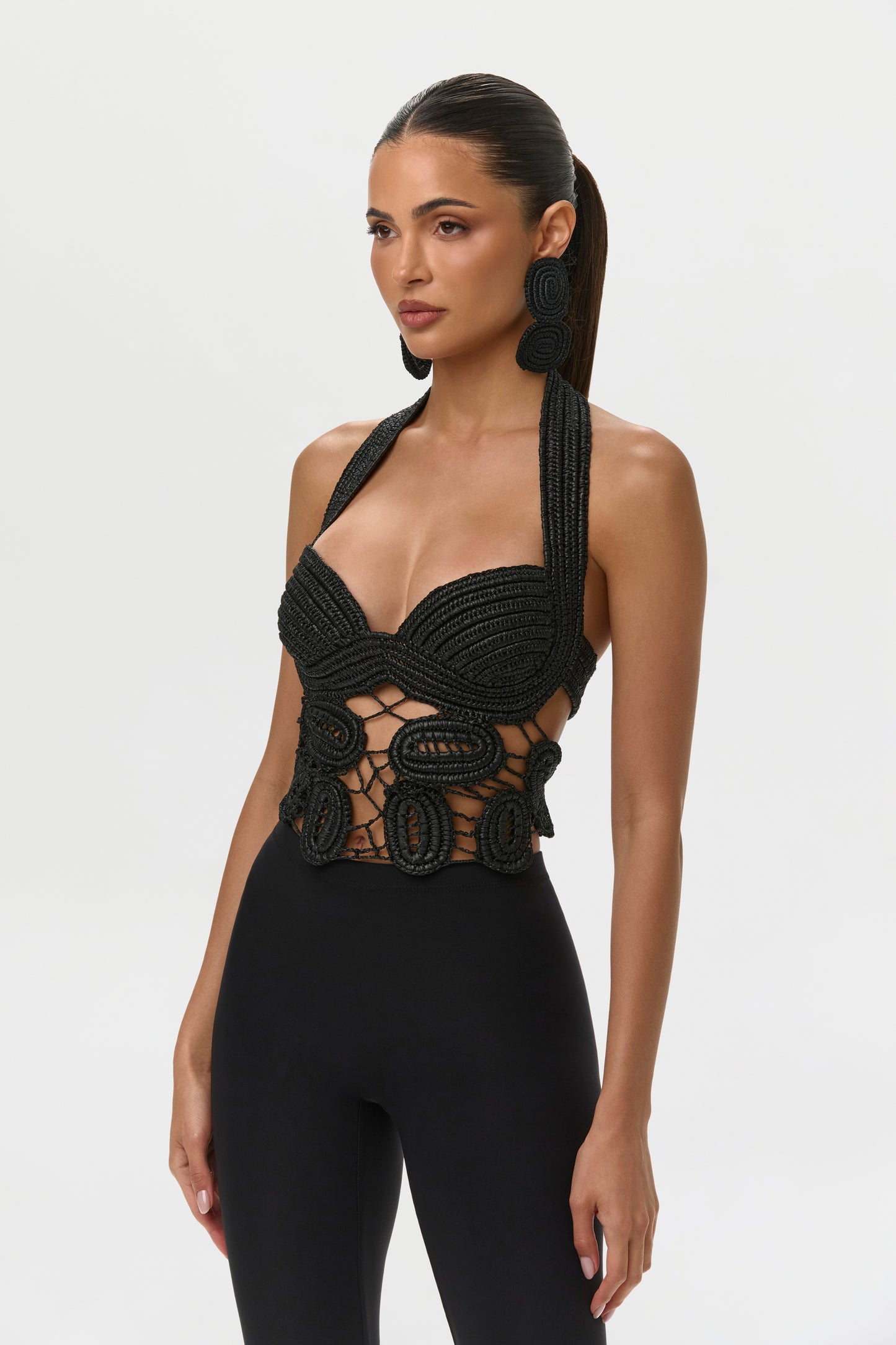 Black Crochet Bustier Halter Top