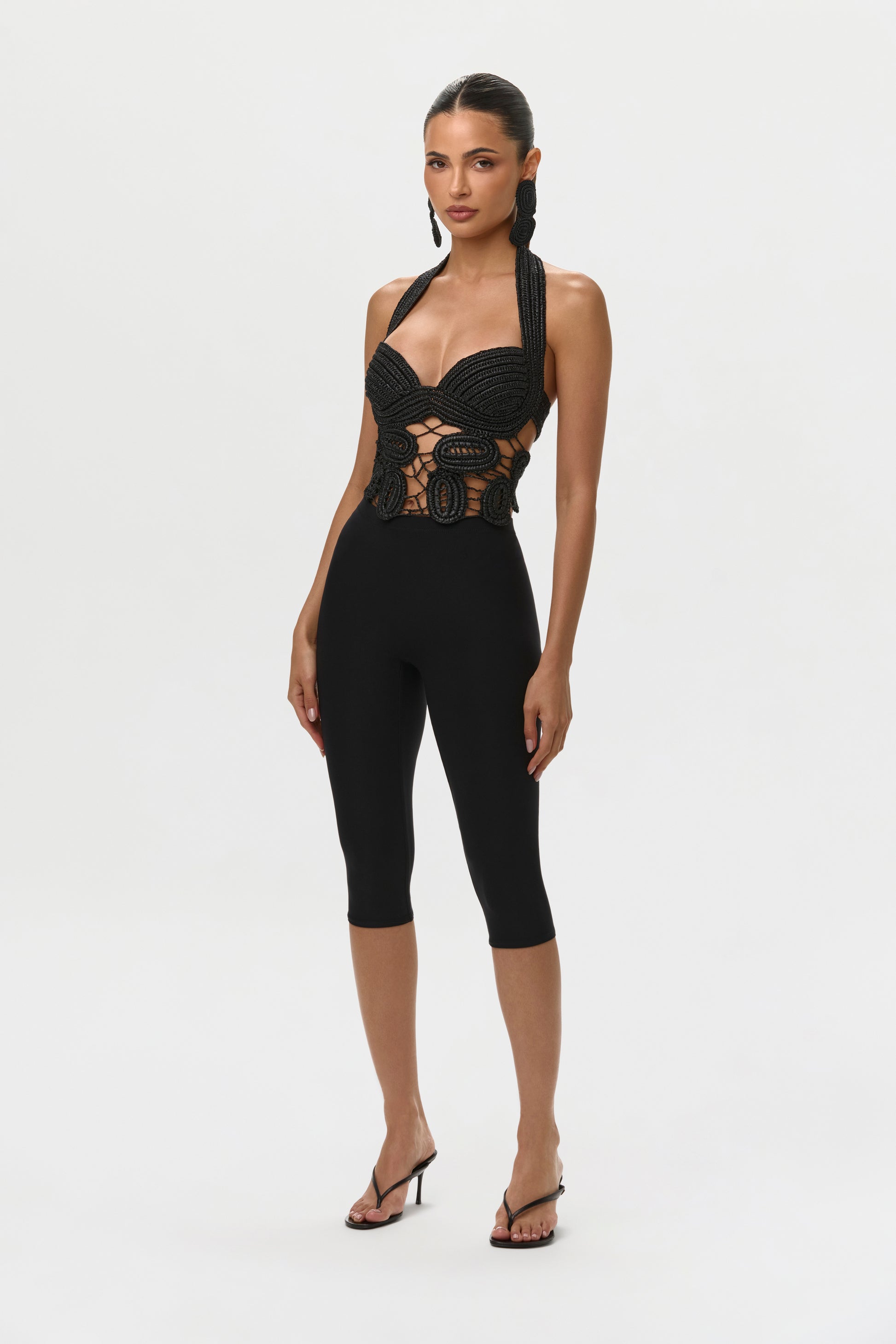 Black Crochet Bustier Halter Top