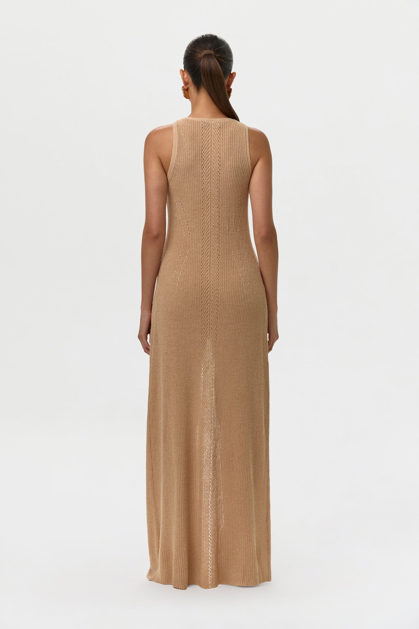 Beach Beige Knit V-Neck Maxi Top