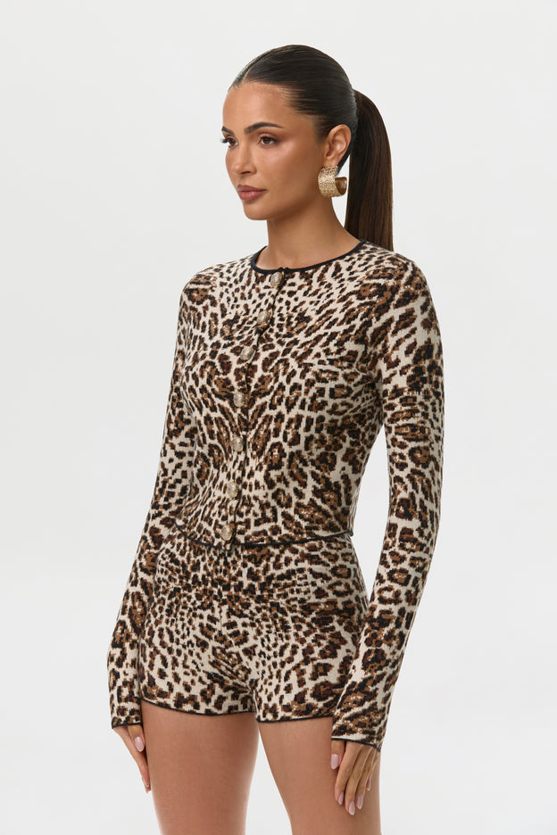 Knit Leopard Jacquard Cardigan Top