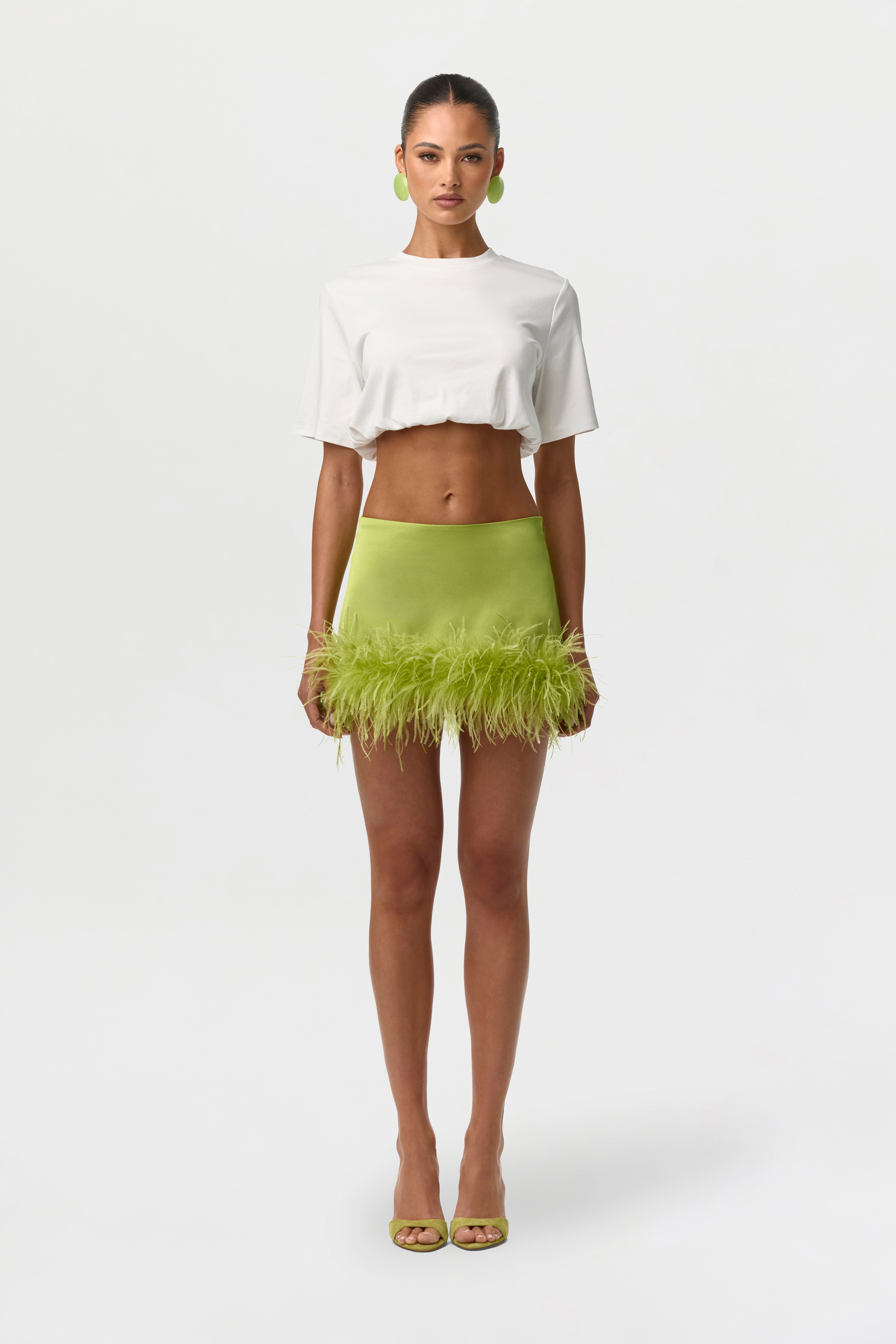 Satin Feather Mini Skirt