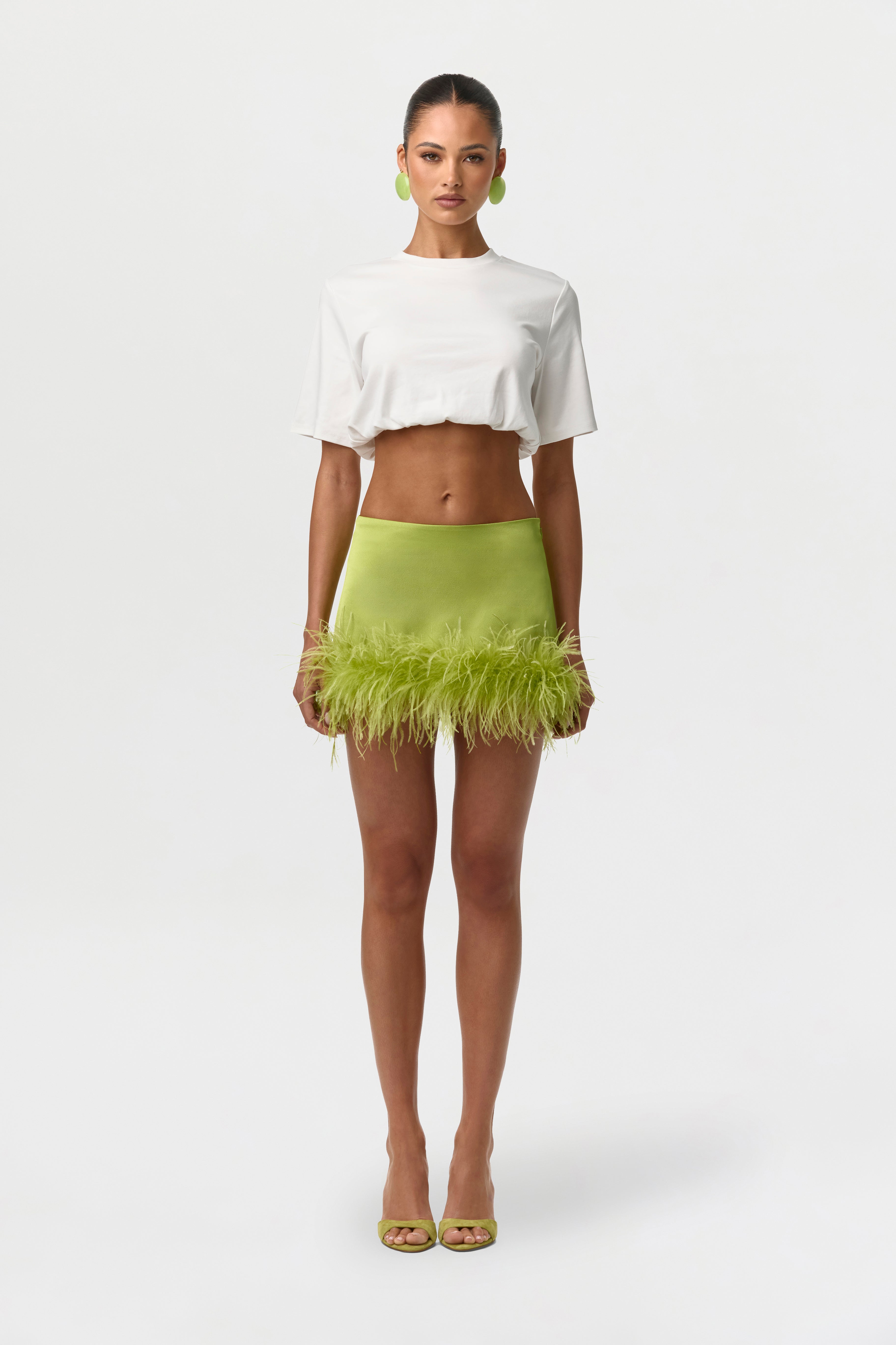 Satin Feather Mini Skirt
