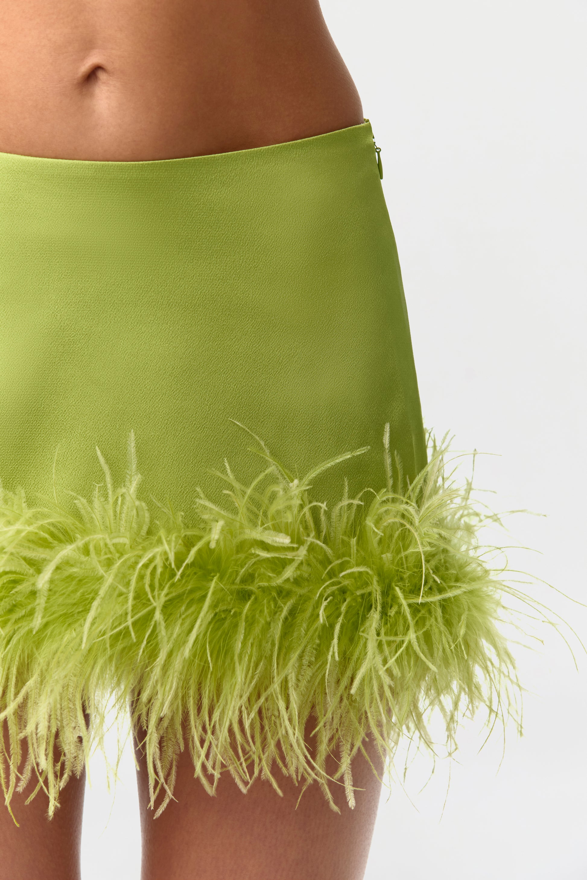 Citron Satin Feather Mini Skirt