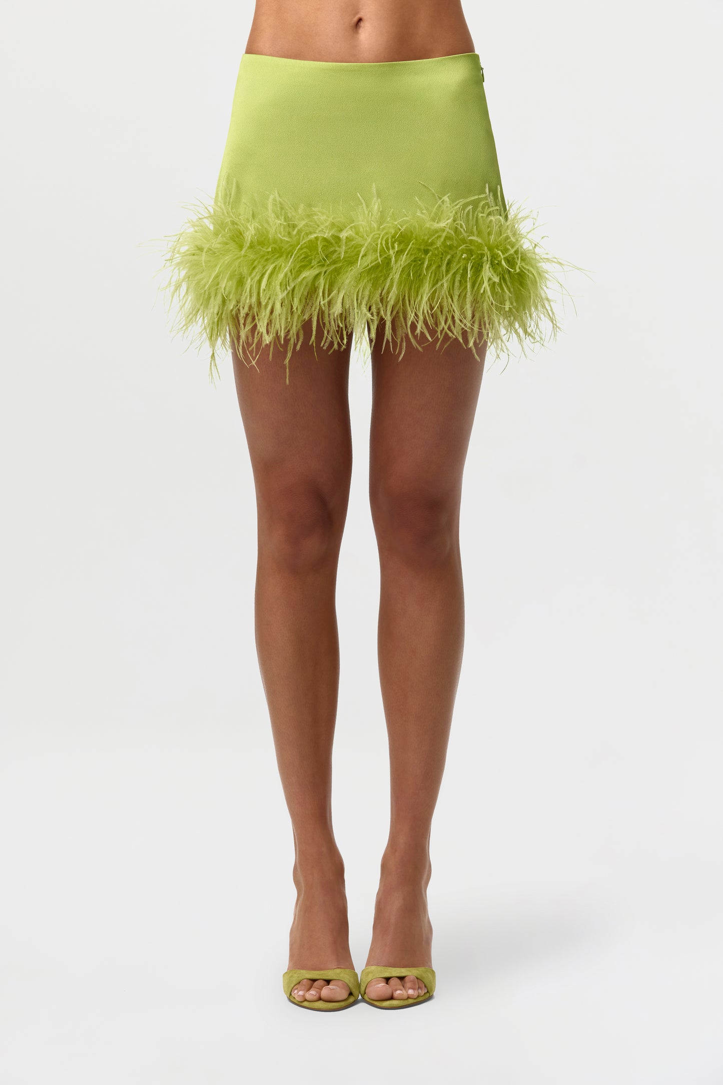 Citron Satin Feather Mini Skirt