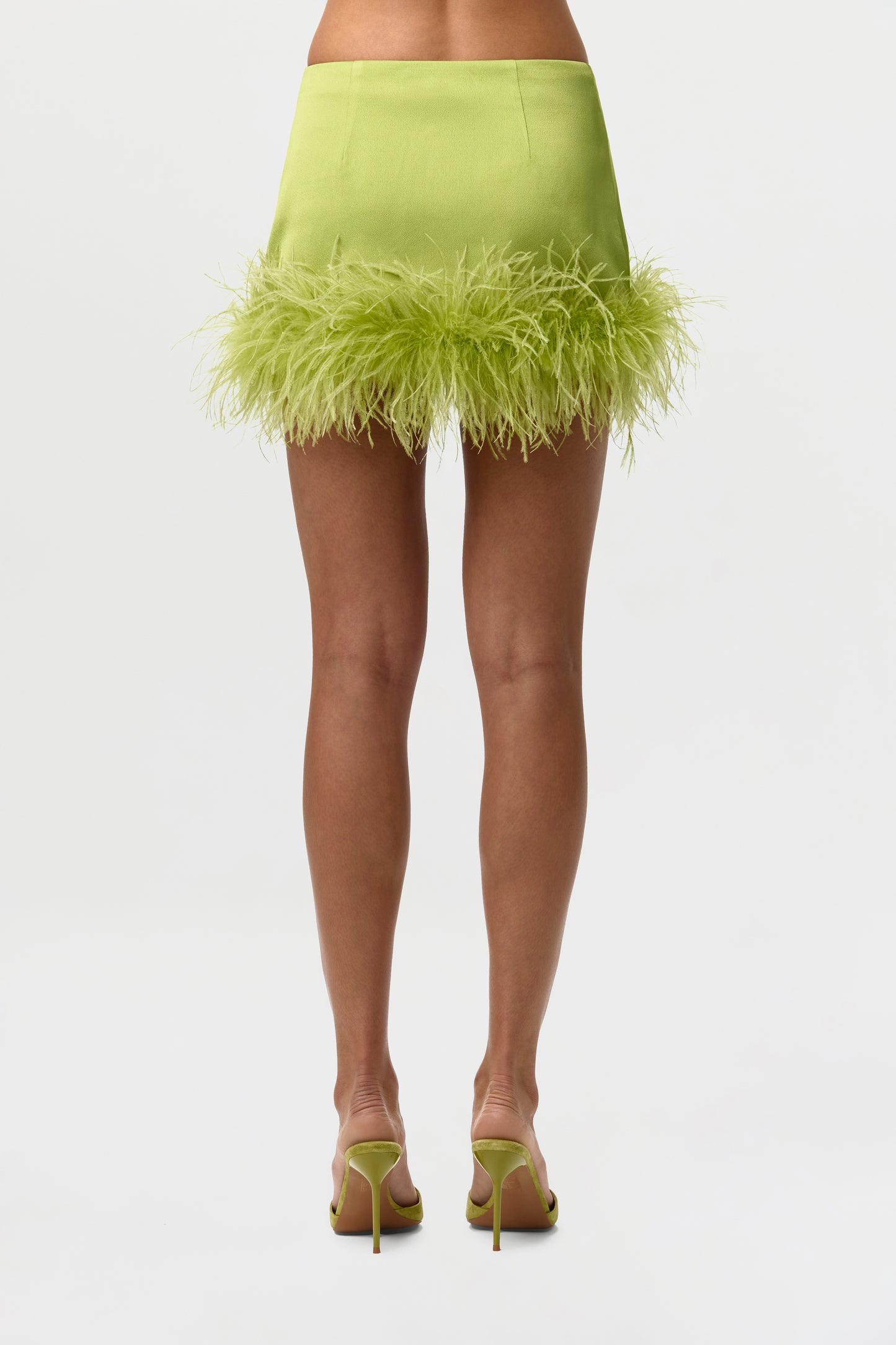 Citron Satin Feather Mini Skirt