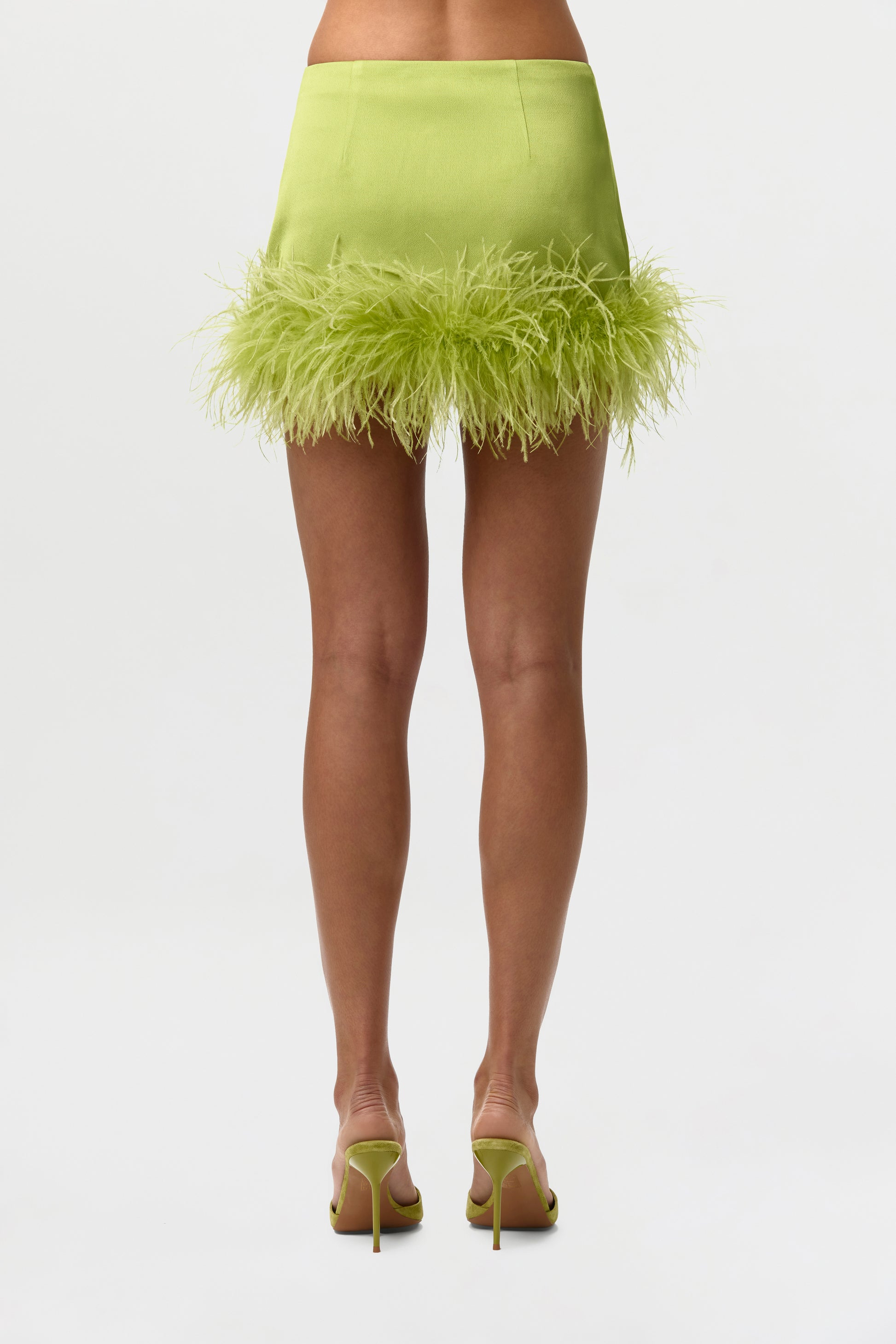 Citron Satin Feather Mini Skirt