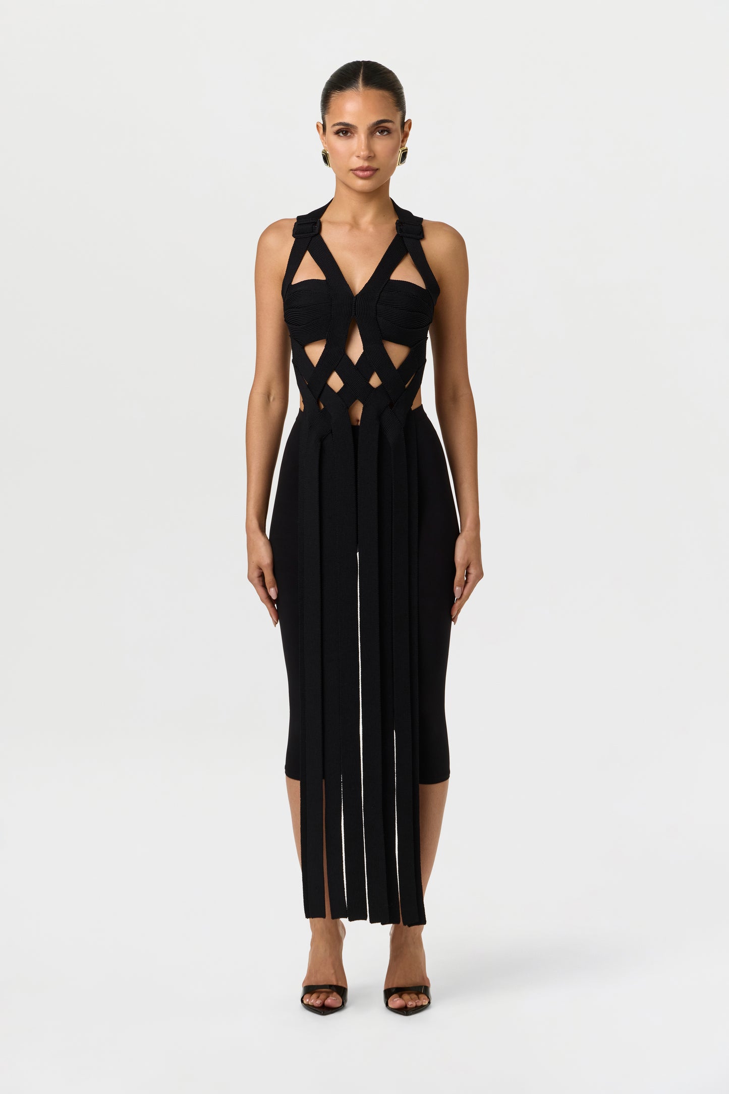 Black Knit Fringe Halter Top