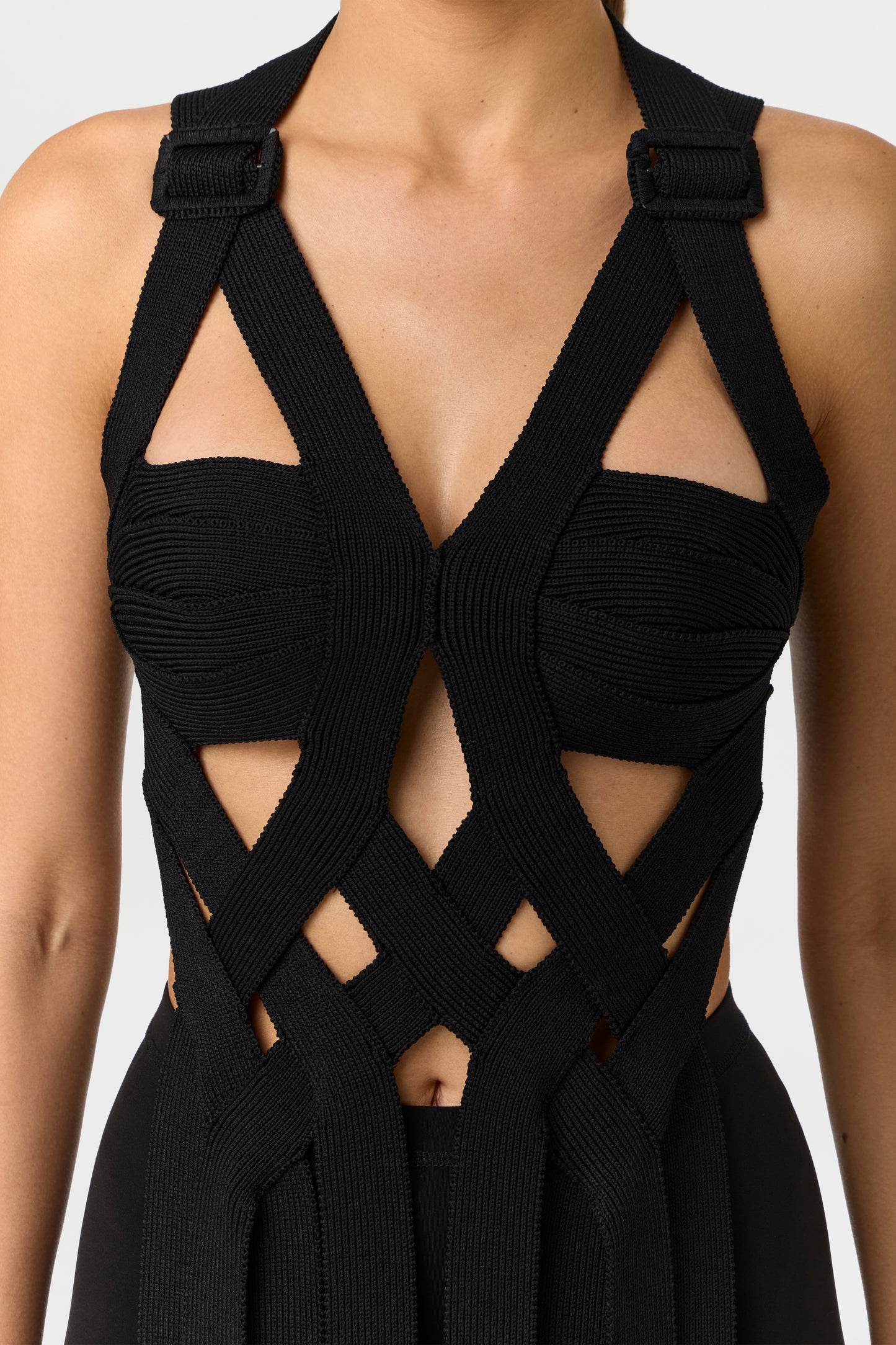 Black Knit Fringe Halter Top