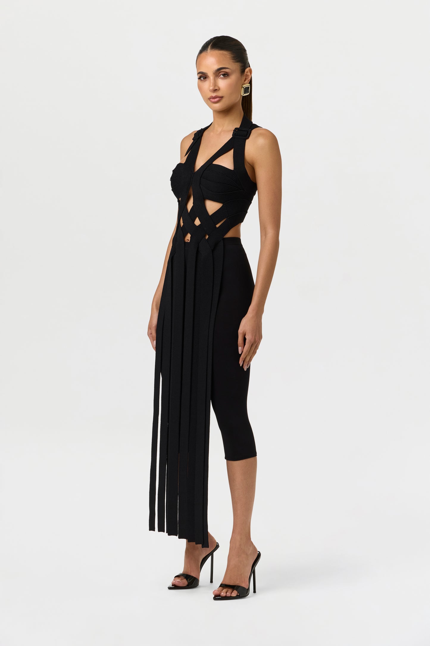 Black Knit Fringe Halter Top