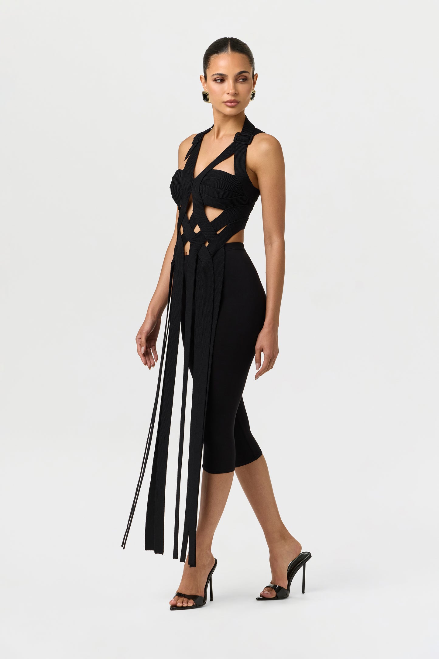 Black Knit Fringe Halter Top