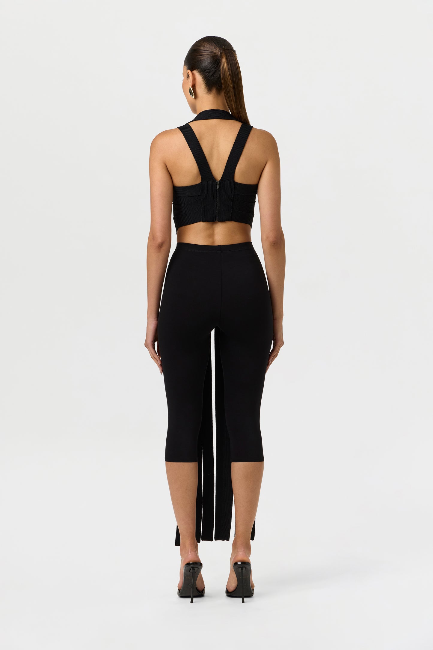 Black Knit Fringe Halter Top