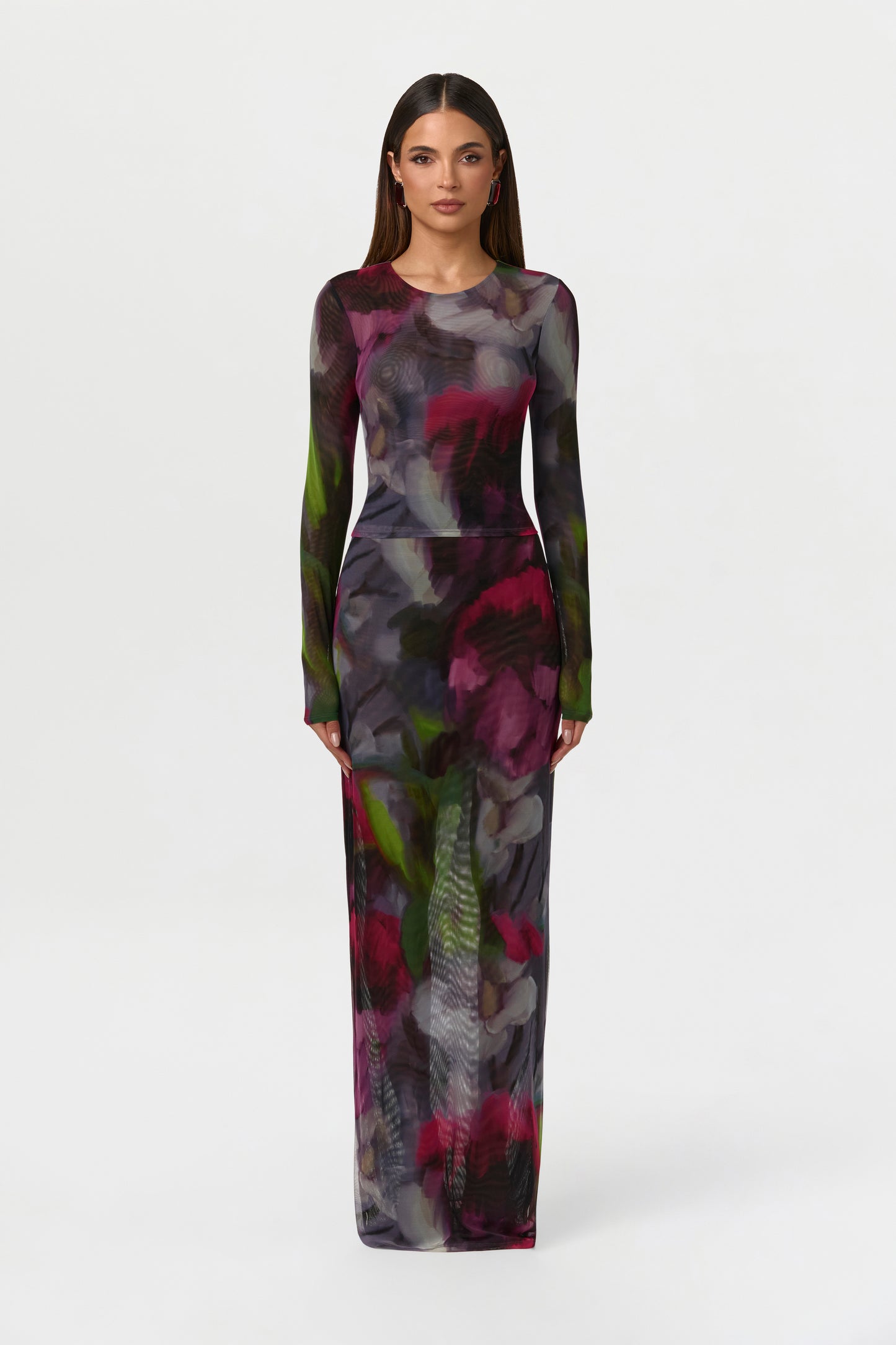 Baroque Bloom Mesh Print Crew Top