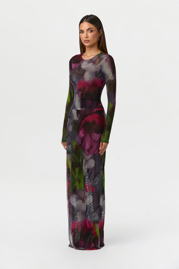 Mesh Print Maxi Skirt
