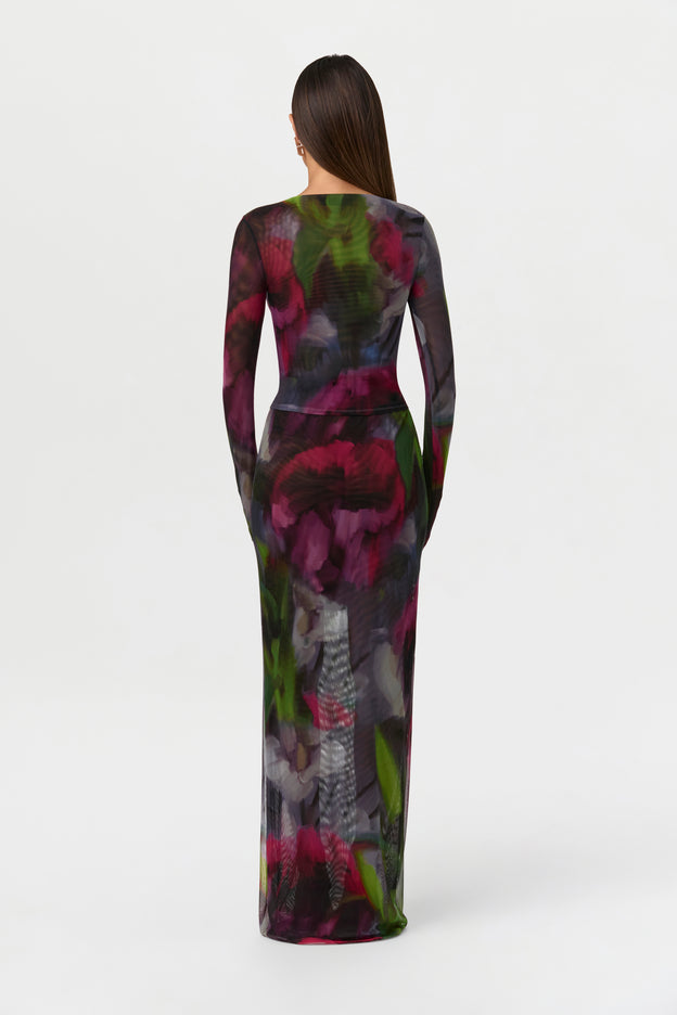 Mesh Print Maxi Skirt