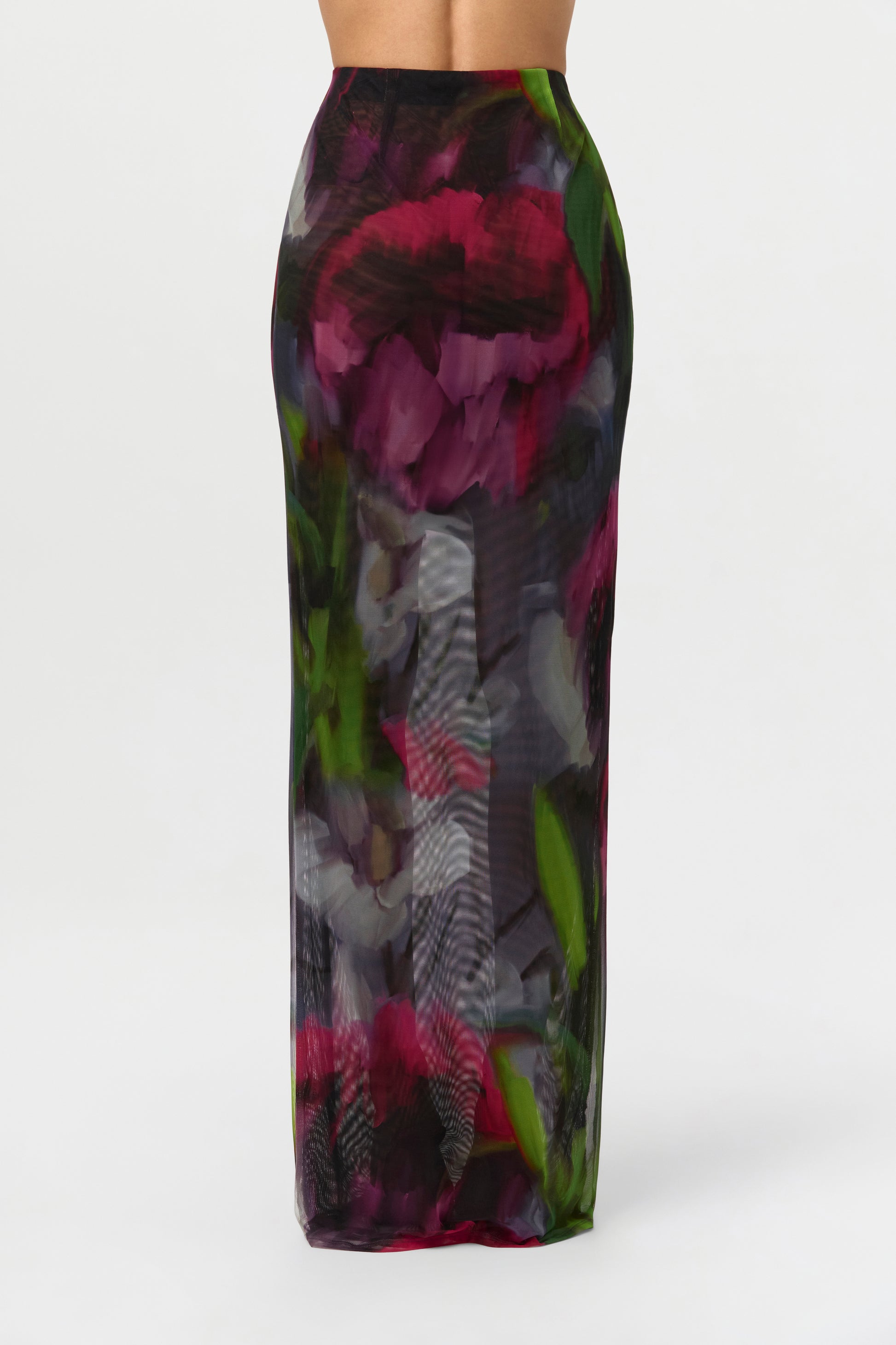Baroque Bloom Mesh Print Maxi Skirt
