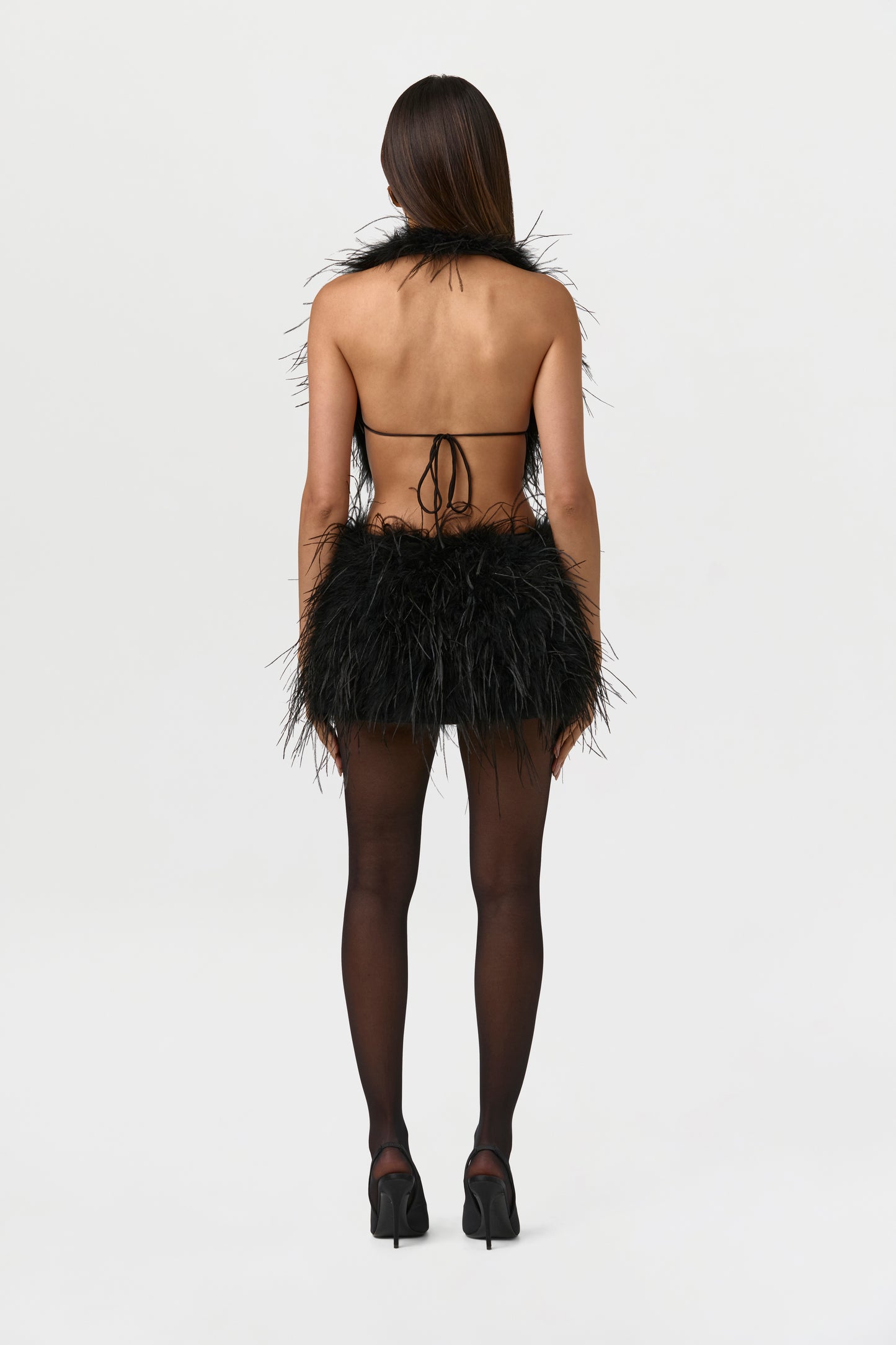 Black Feather Plush Mini Skirt