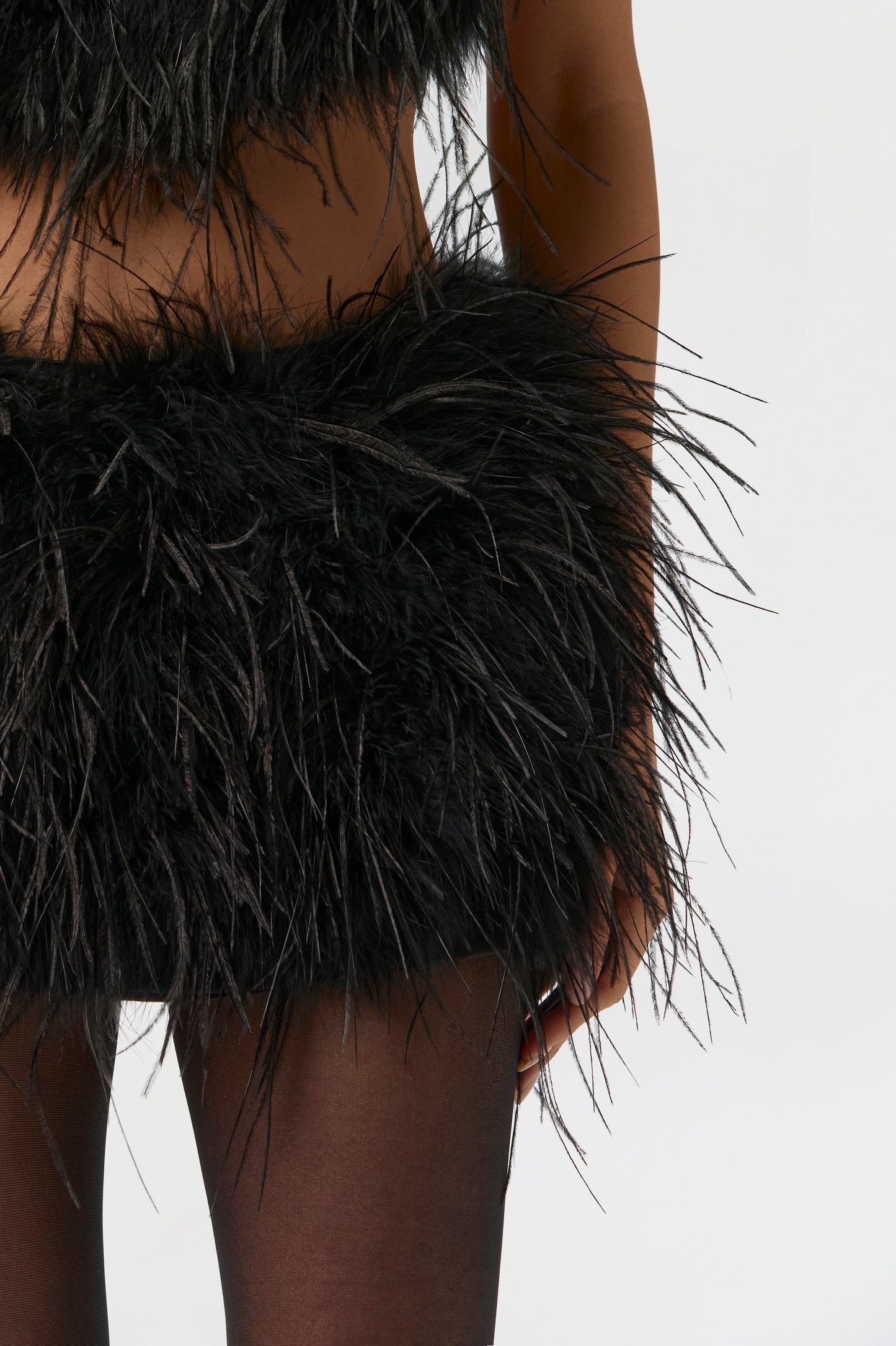 Black Feather Plush Mini Skirt