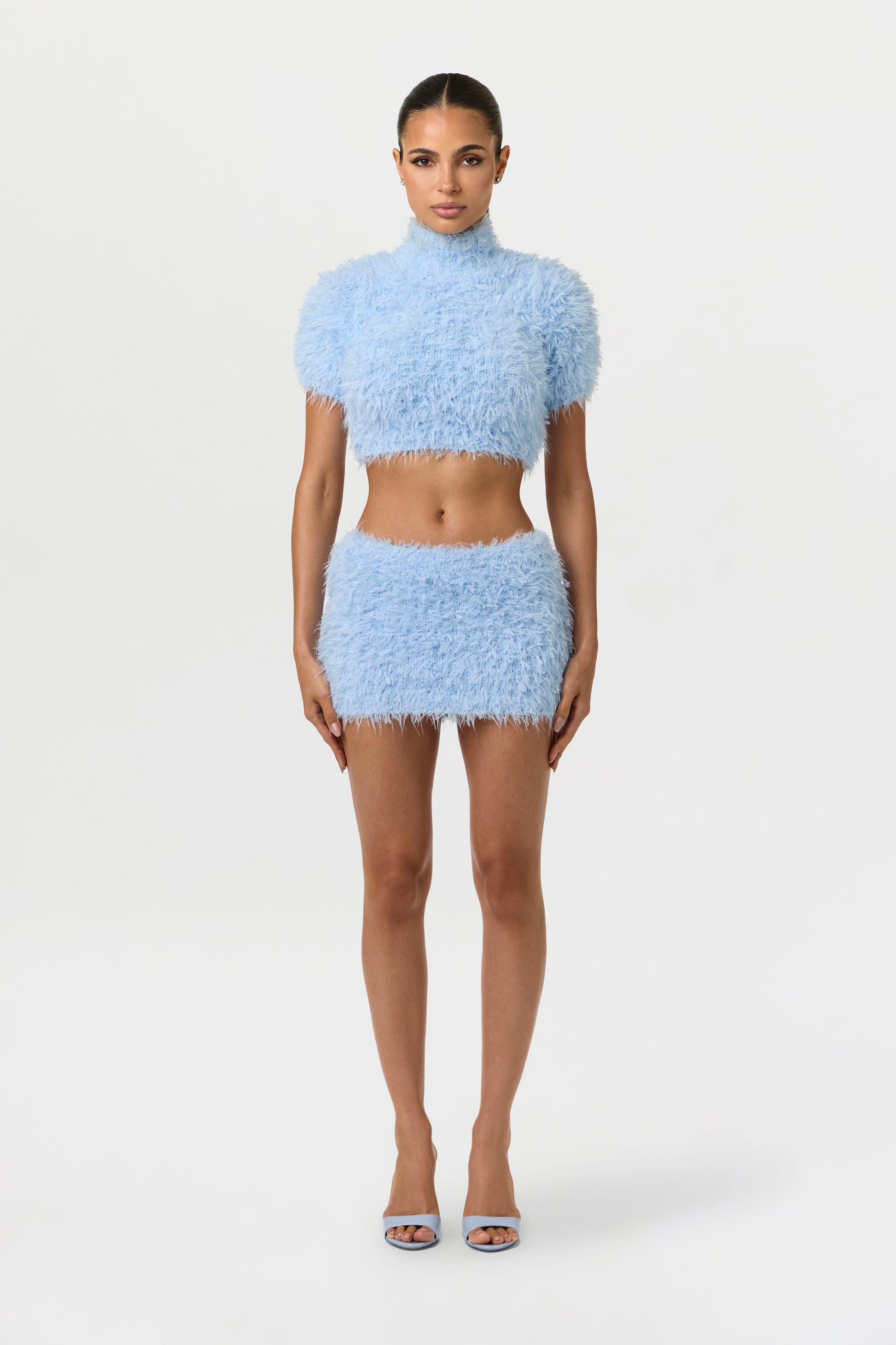 Blue Mist Fuzzy Knit Crop Top