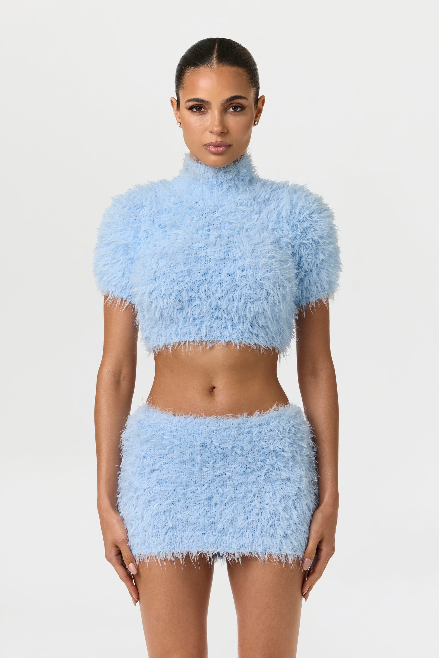 Blue Mist Fuzzy Knit Crop Top