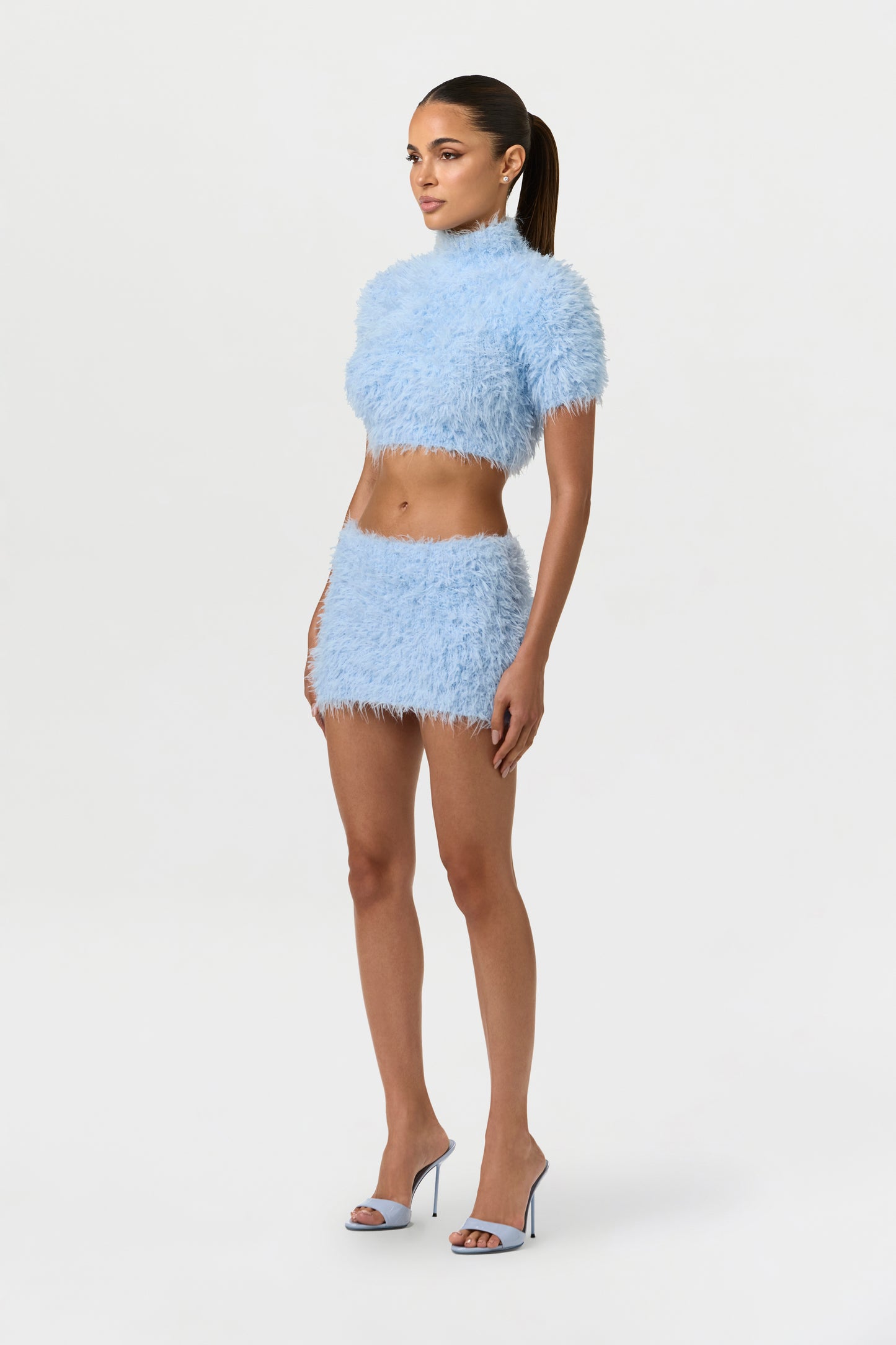 Blue Mist Fuzzy Knit Mini Skirt