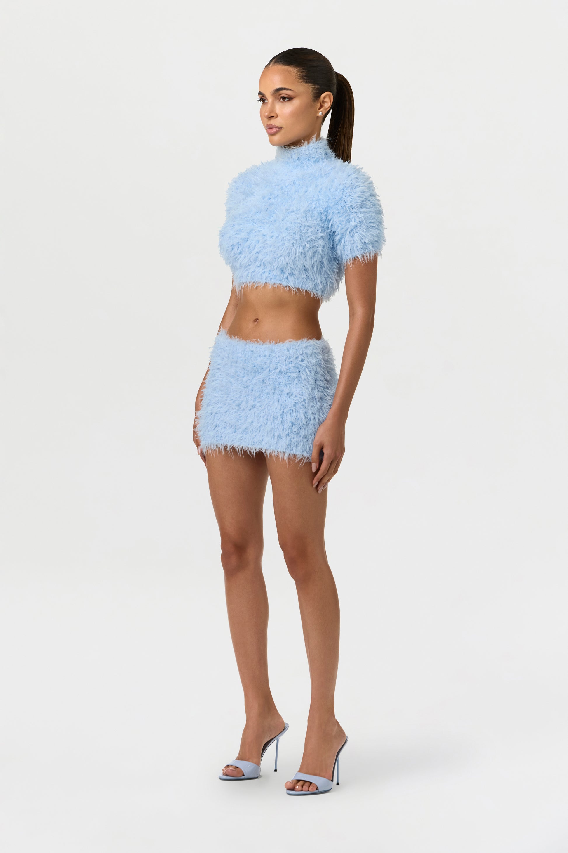 Blue Mist Fuzzy Knit Mini Skirt