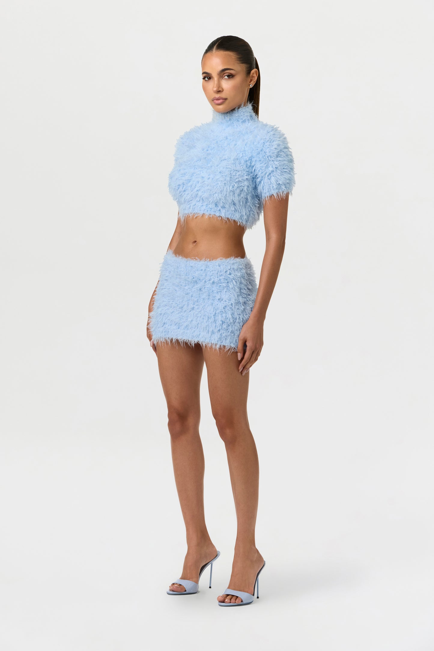 Blue Mist Fuzzy Knit Mini Skirt