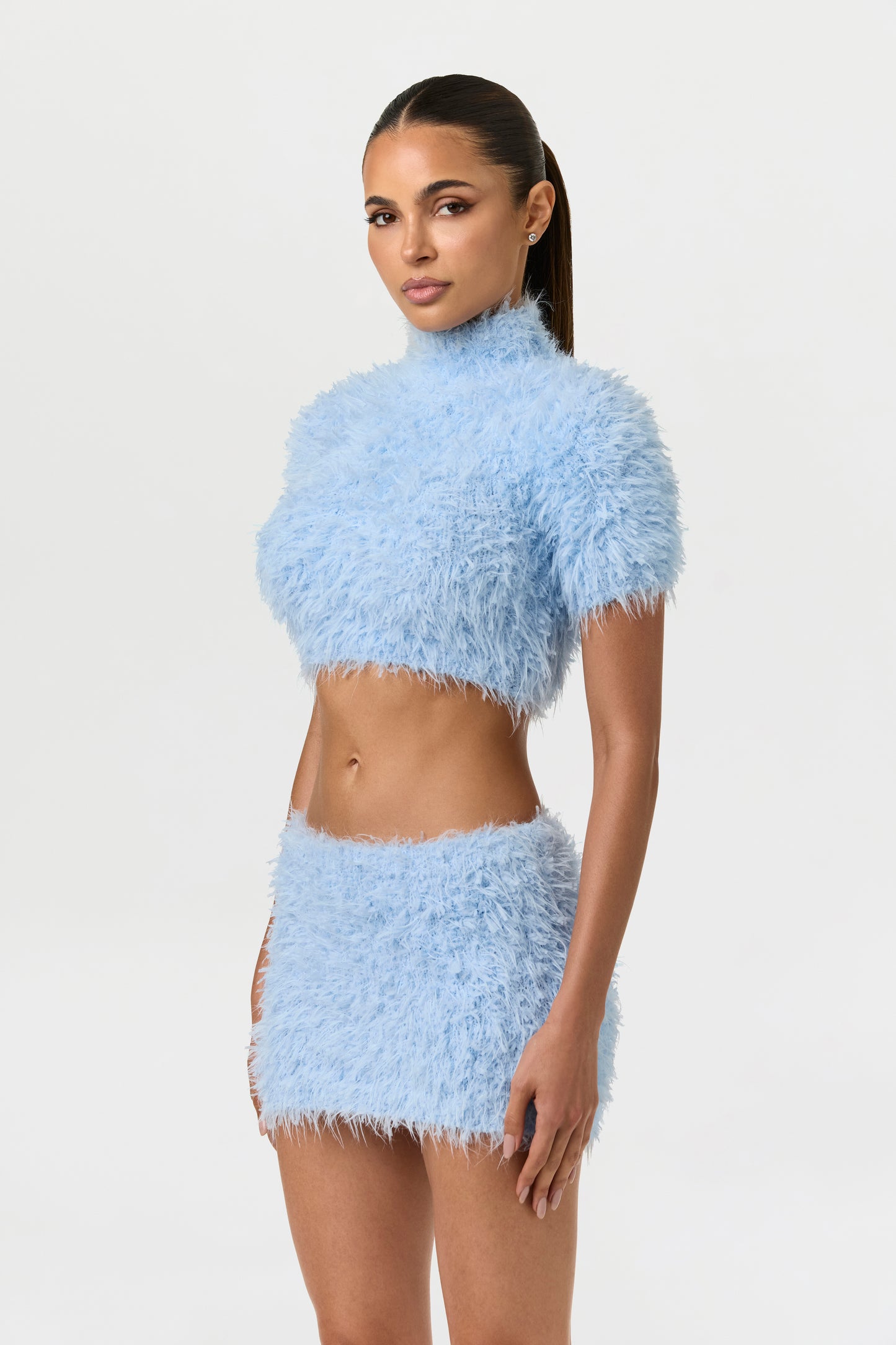 Blue Mist Fuzzy Knit Crop Top