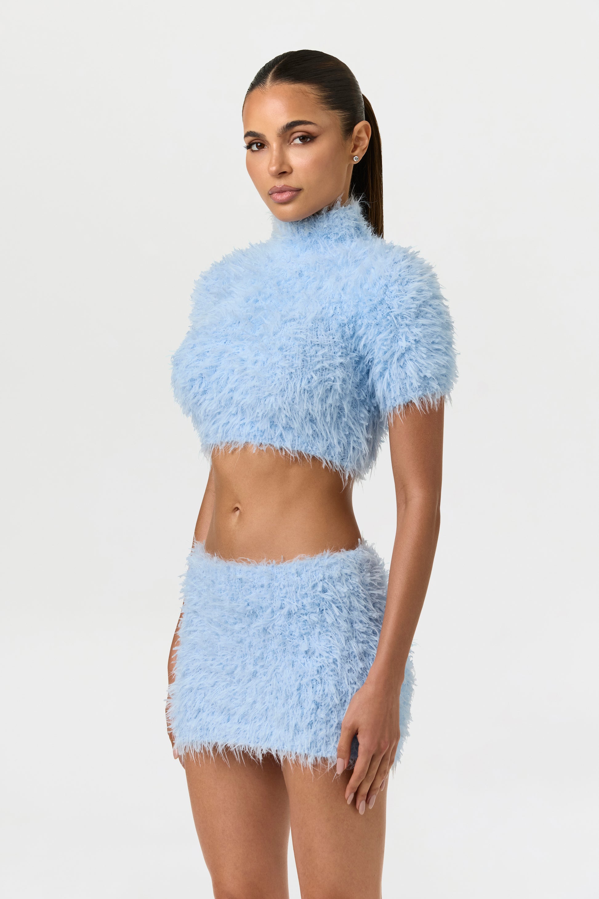 Blue Mist Fuzzy Knit Crop Top