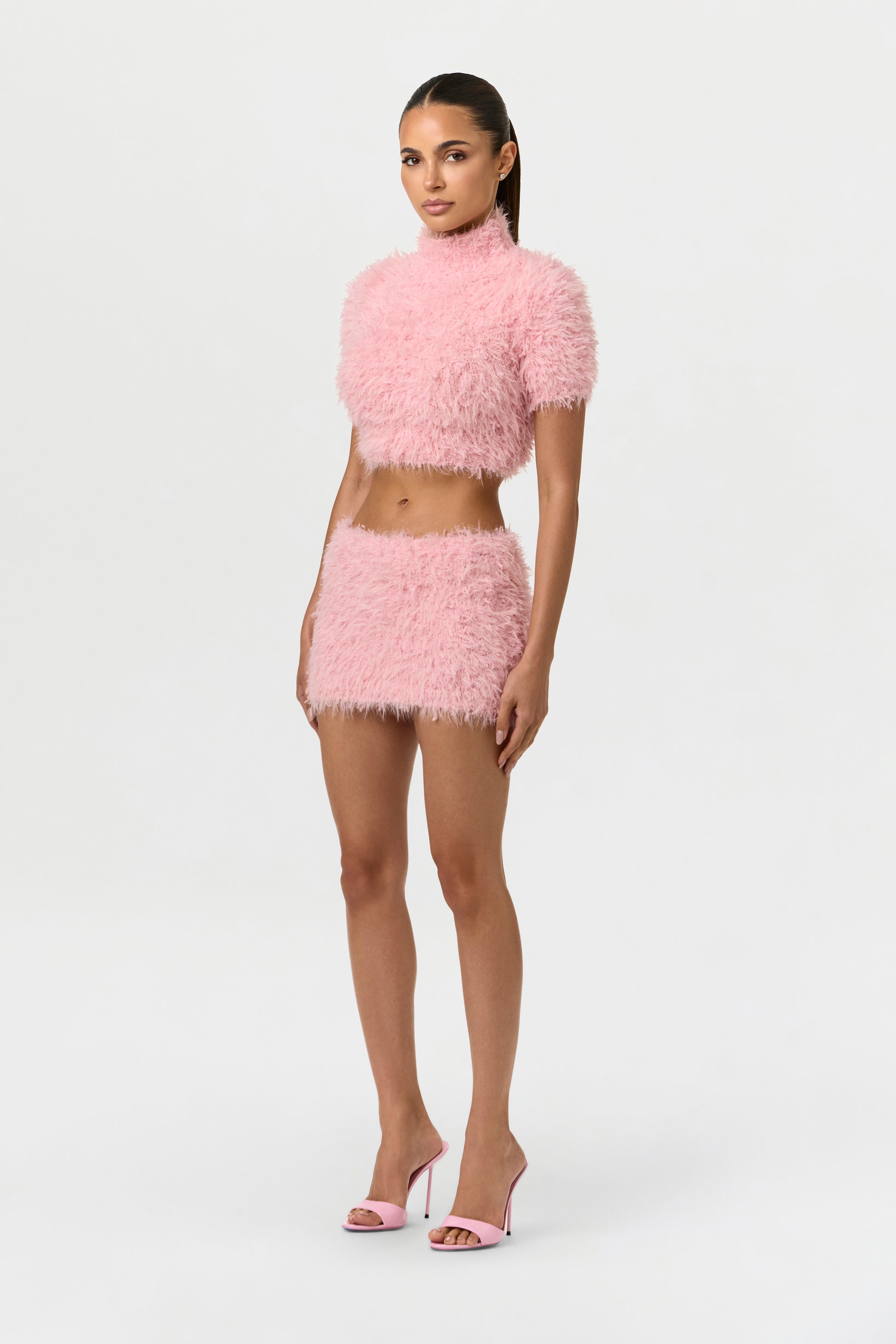 Pink Fuzzy Knit Crop Top