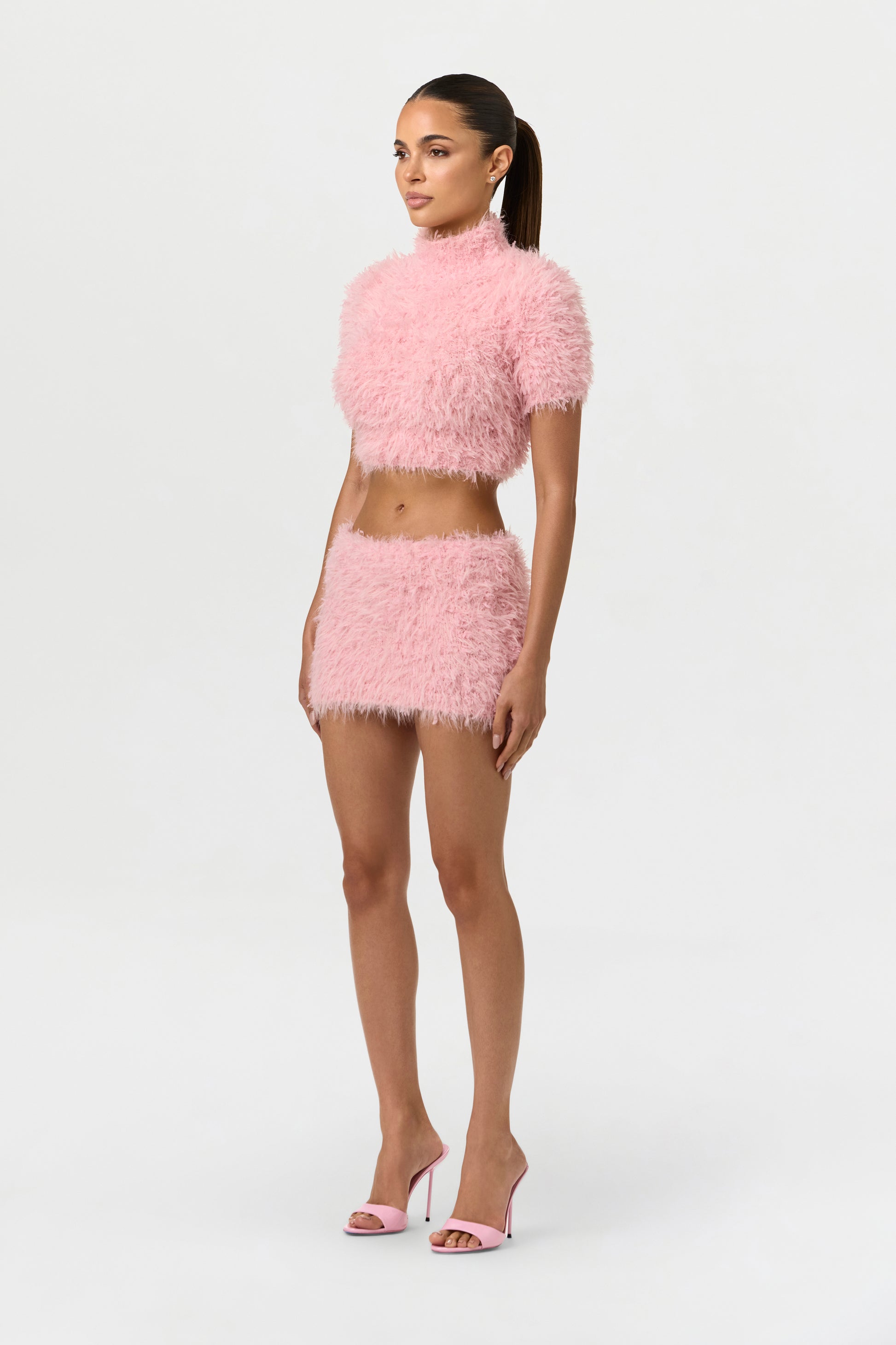 Pink Fuzzy Knit Mini Skirt