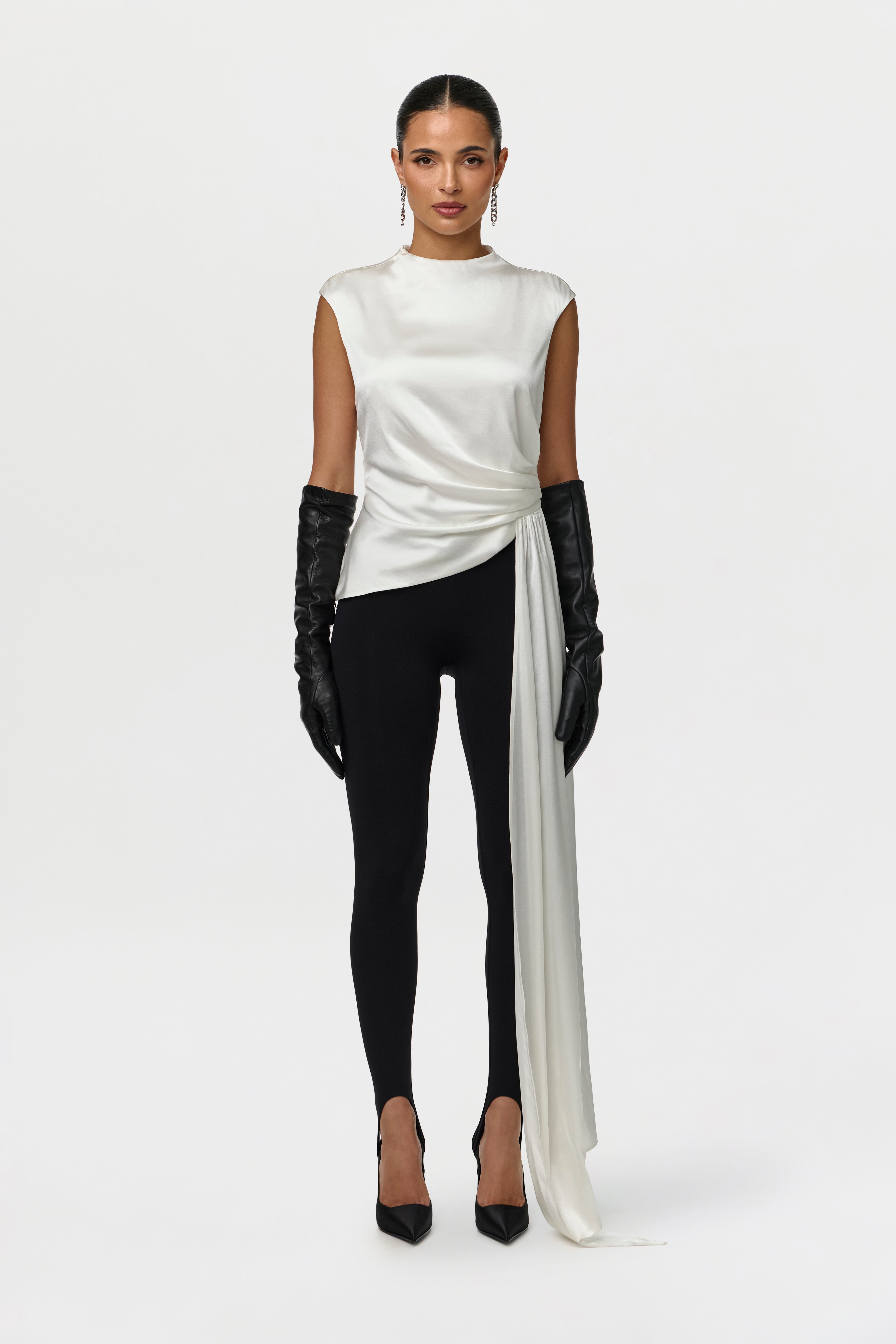 Silk Asymmetric Drape Top