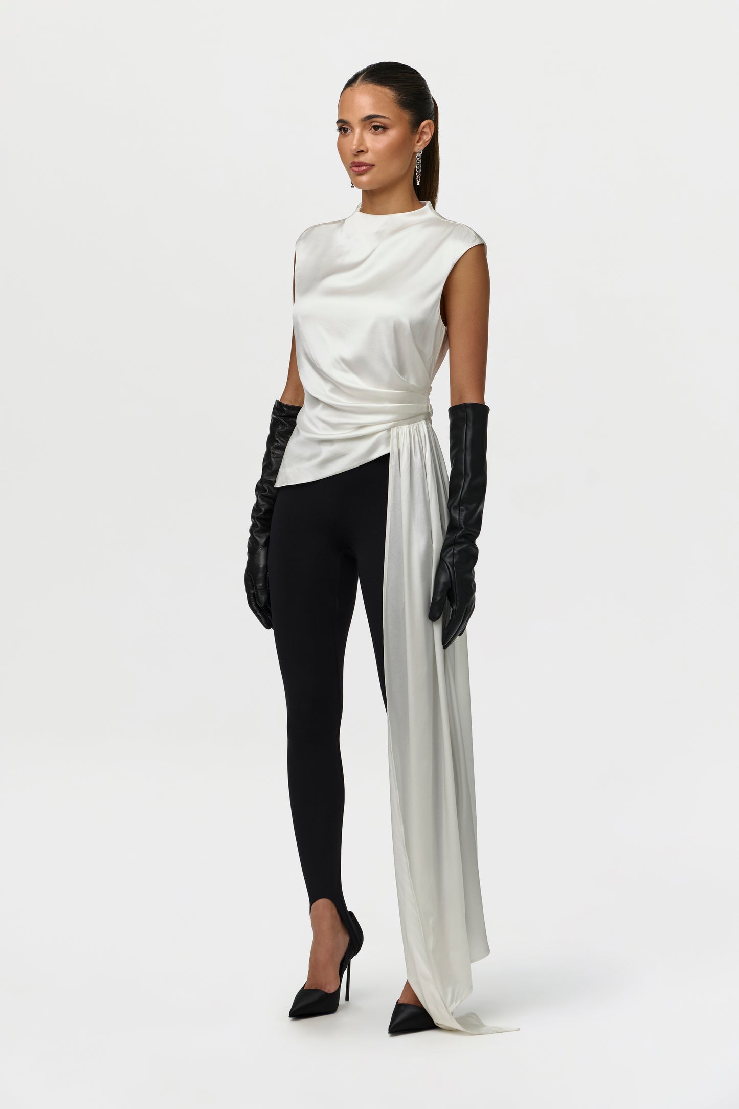 Silk Asymmetric Drape Top
