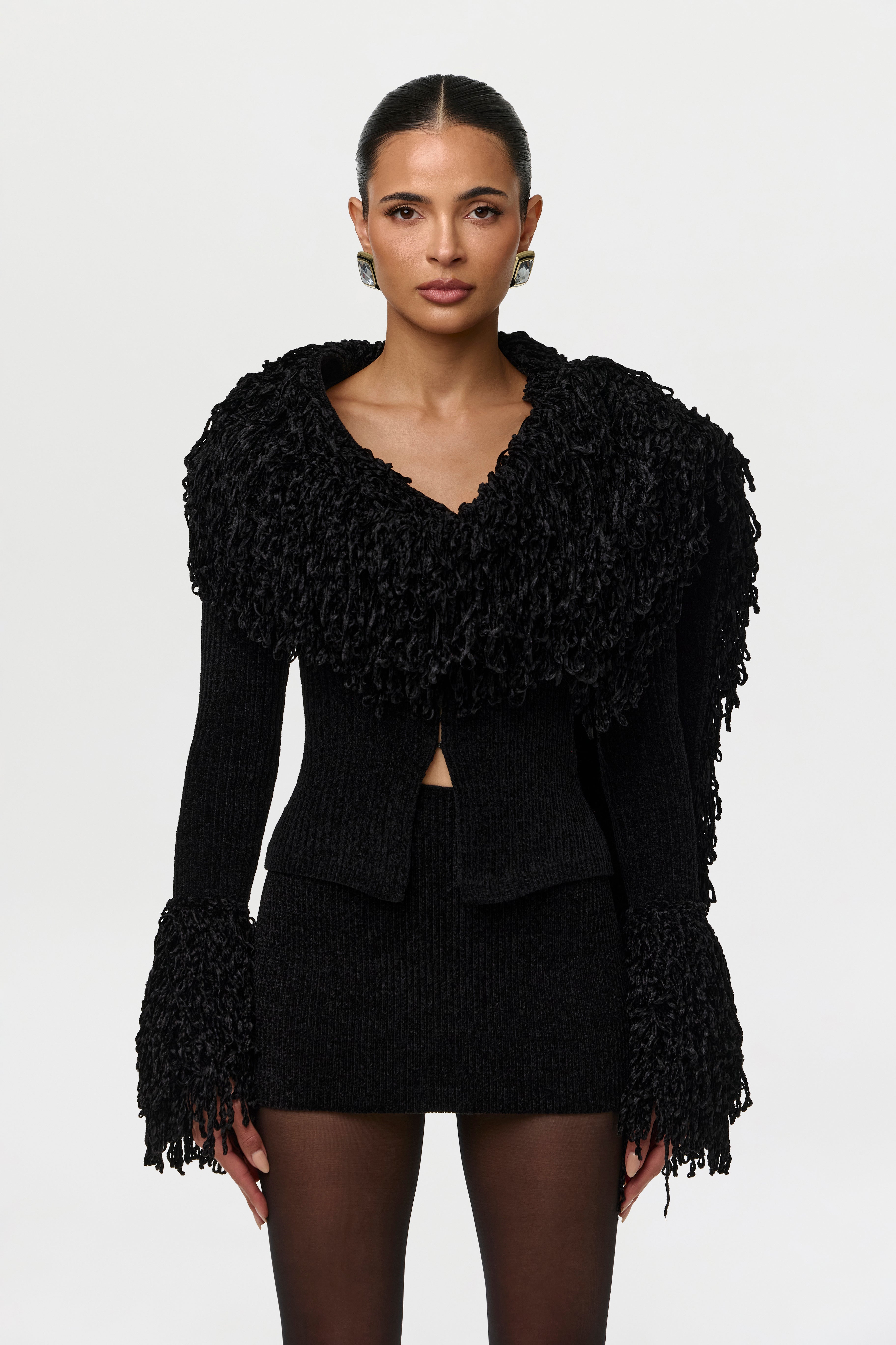 Loop Knit Fringe Cardigan Top