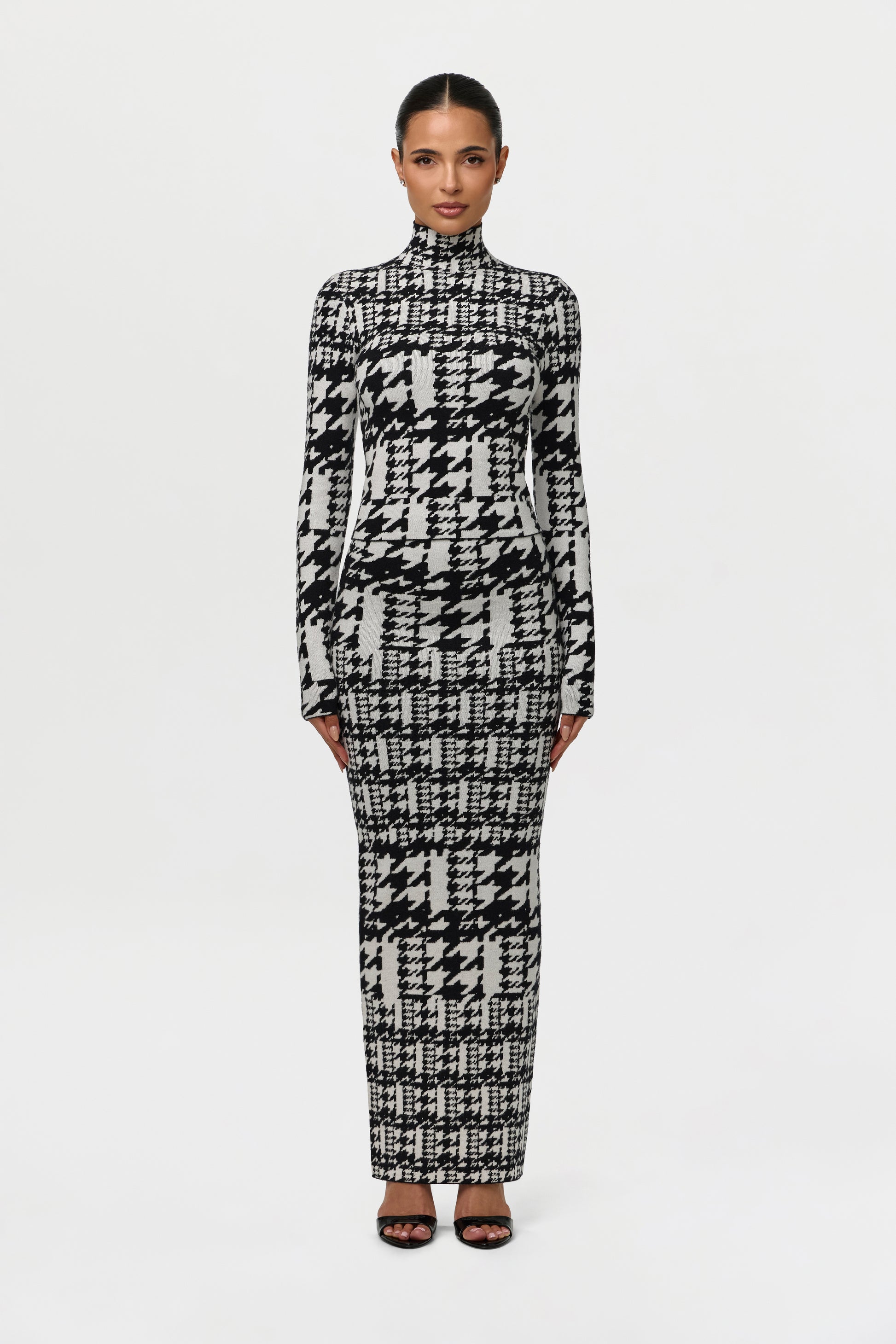 Jacquard Knit Print Turtleneck Top