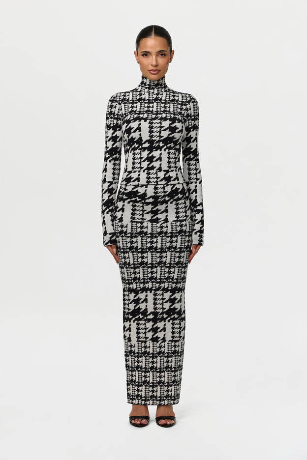 Jacquard Knit Print Turtleneck Top