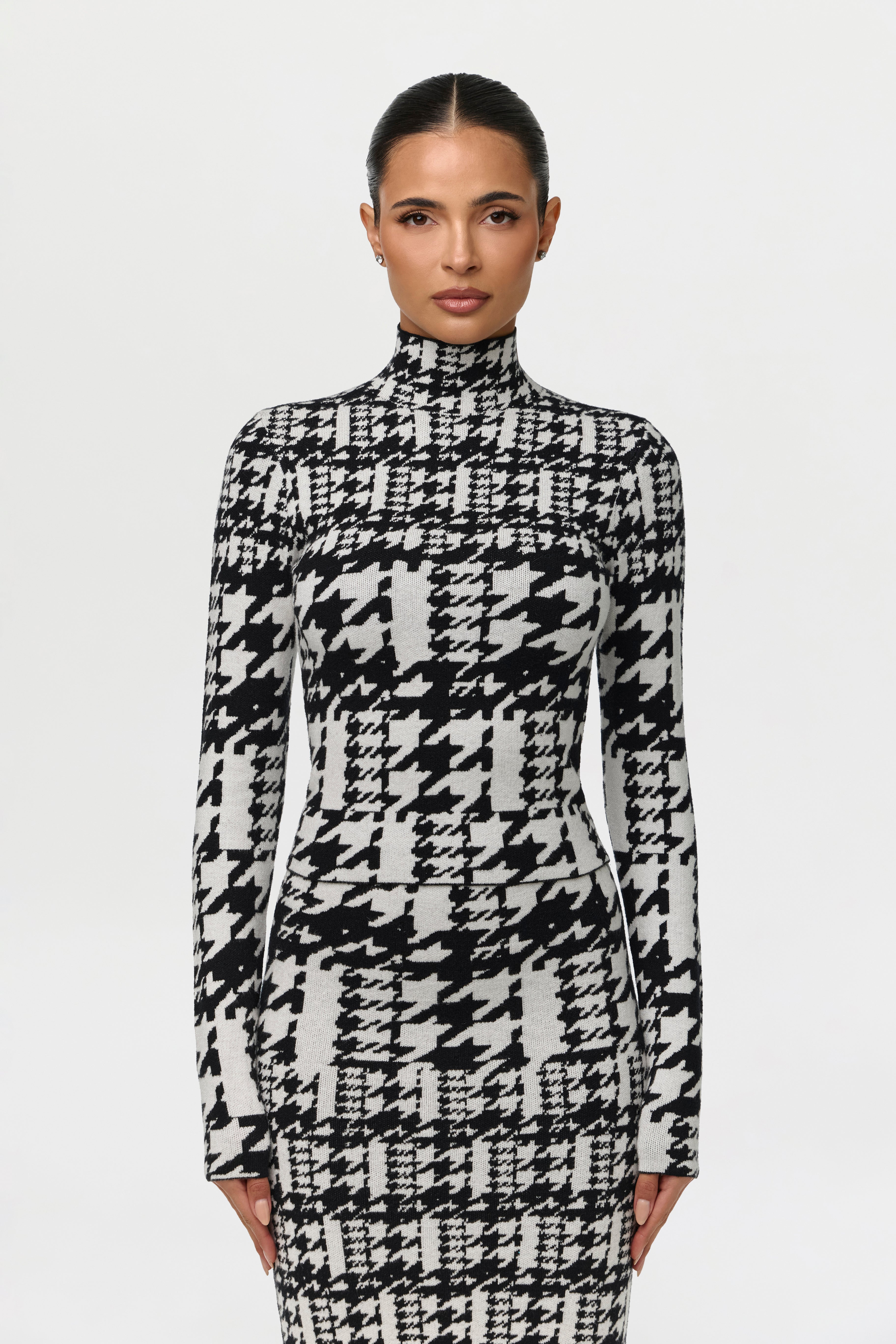 Jacquard Knit Print Turtleneck Top